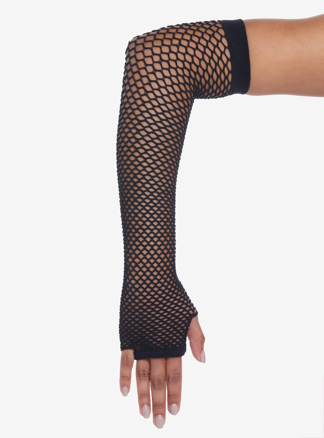 Black Extra Long Fishnet Gloves, , alternate