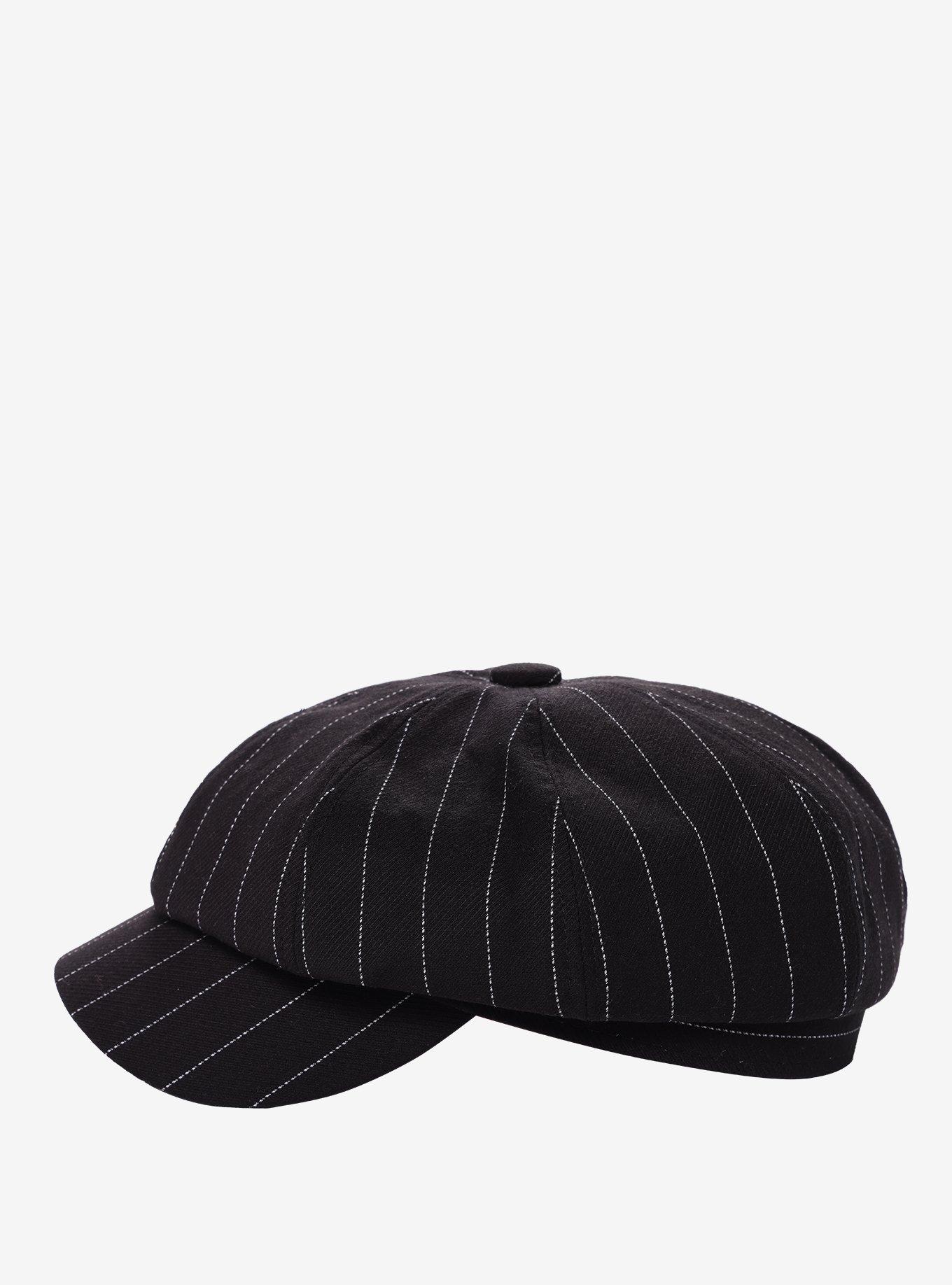 Black Pinstripe Cabbie Hat, , alternate