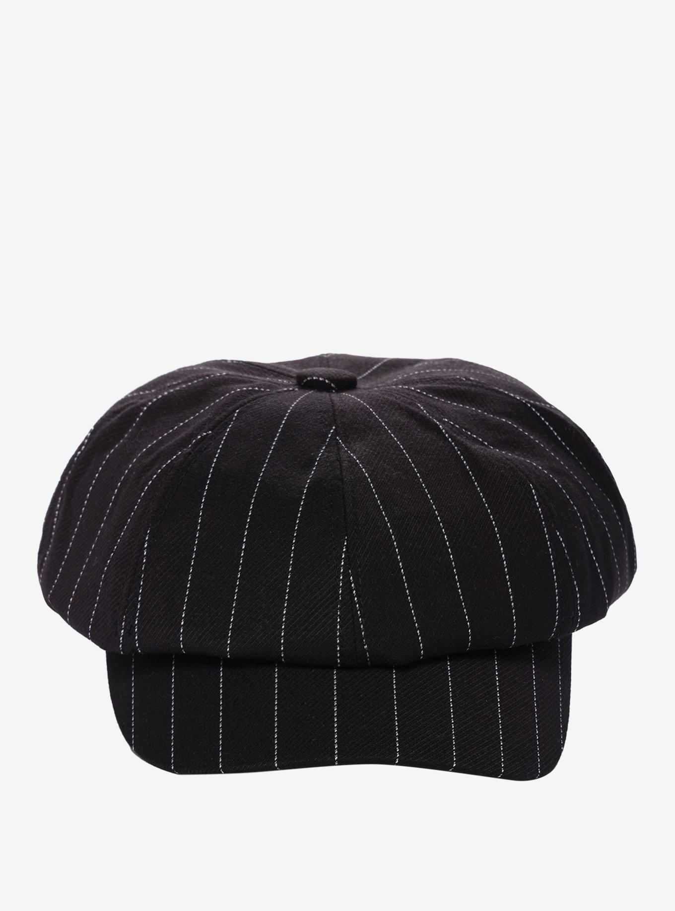 Black Pinstripe Cabbie Hat, , alternate