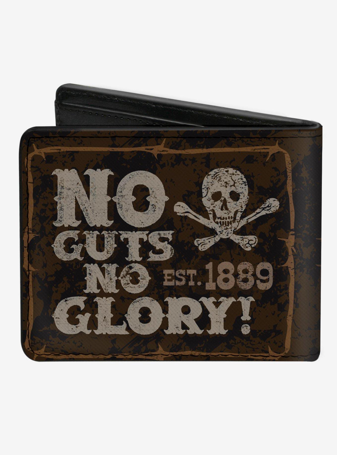 Western No Guts No Glory Skull and Crossbones Bifold Wallet, , alternate