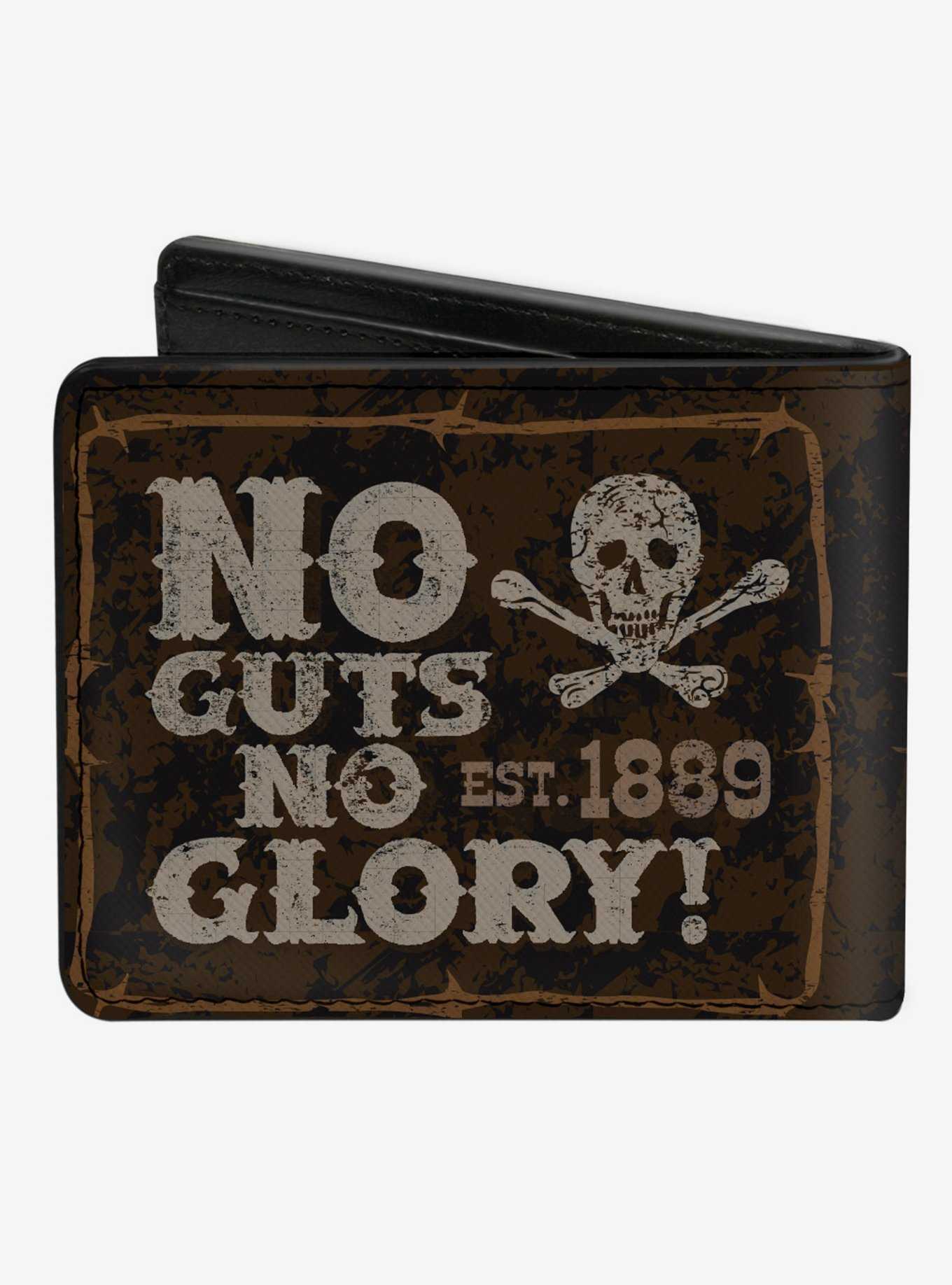 Western No Guts No Glory Skull and Crossbones Bifold Wallet, , hi-res