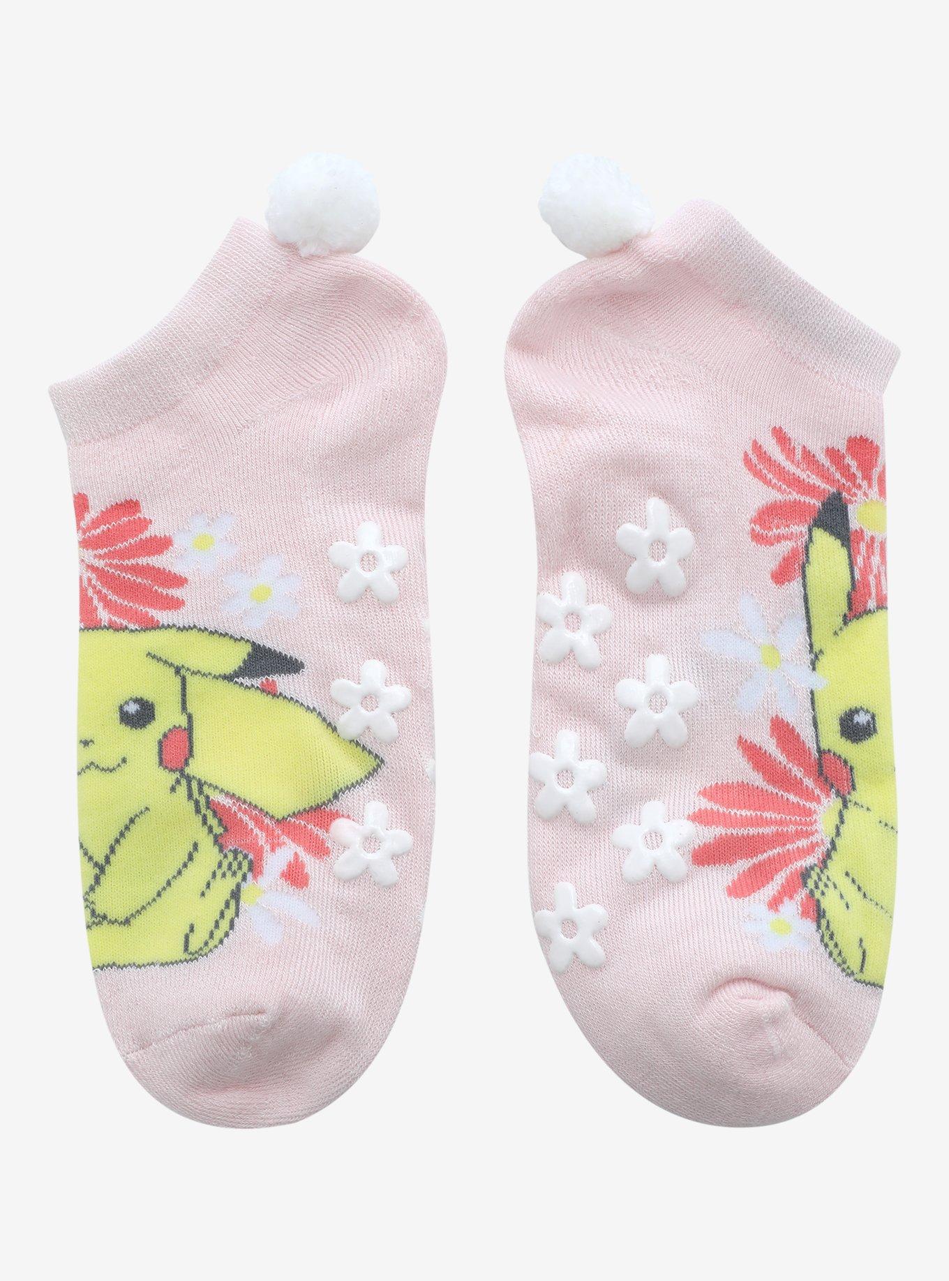 Pokemon Pikachu Floral Pom No-Show Grip Socks, , alternate