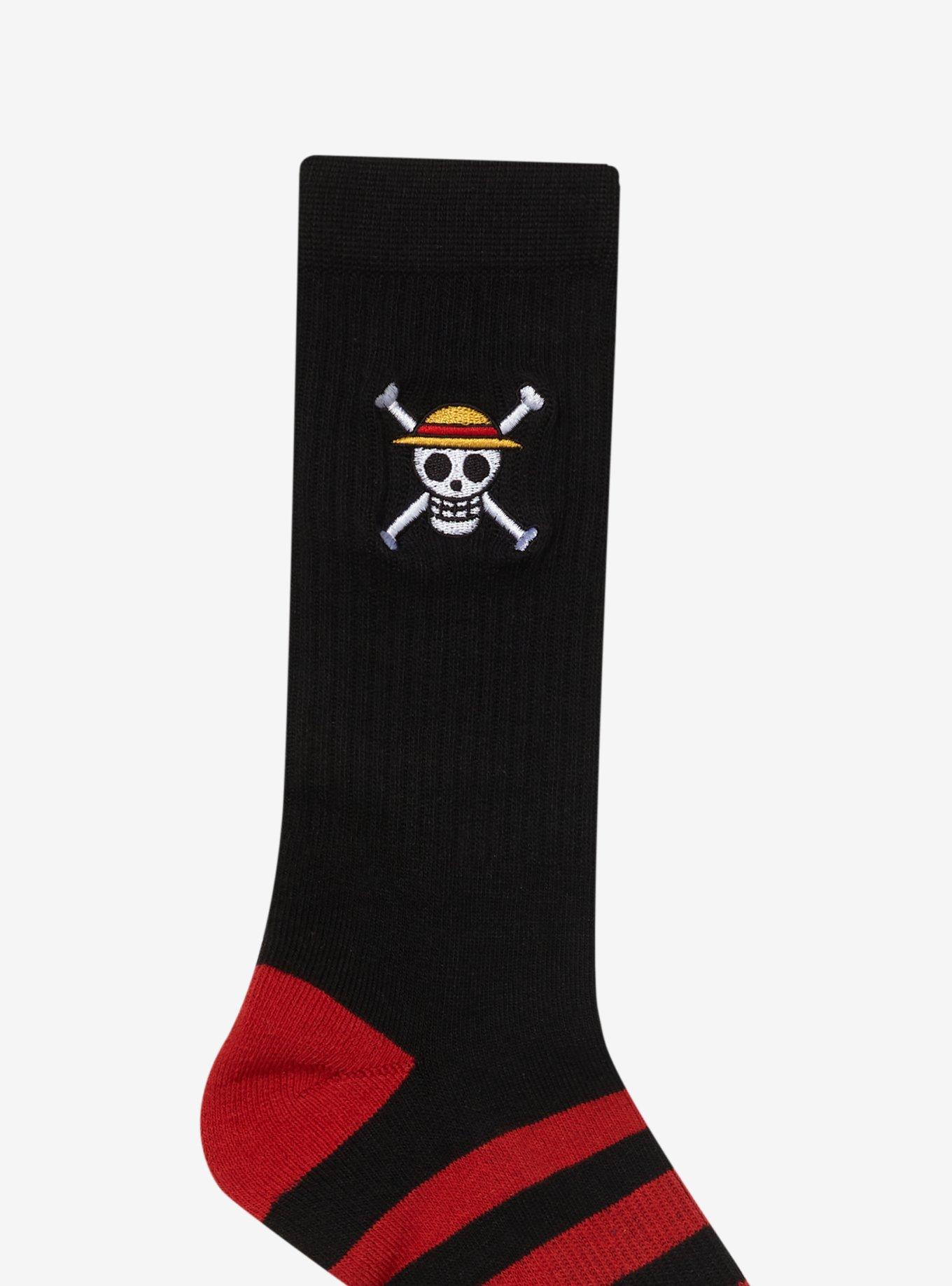 One Piece Straw Hats Jolly Roger Embroidered Crew Socks, , alternate