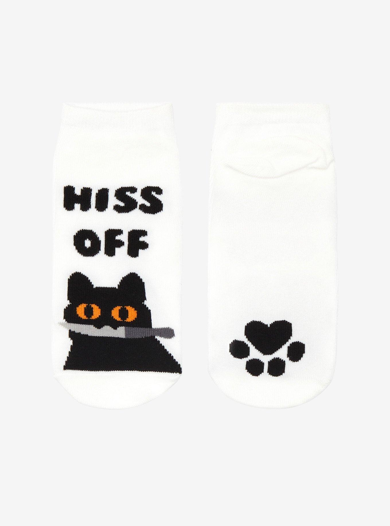 Black Cat With Knife No-Show Socks, , alternate
