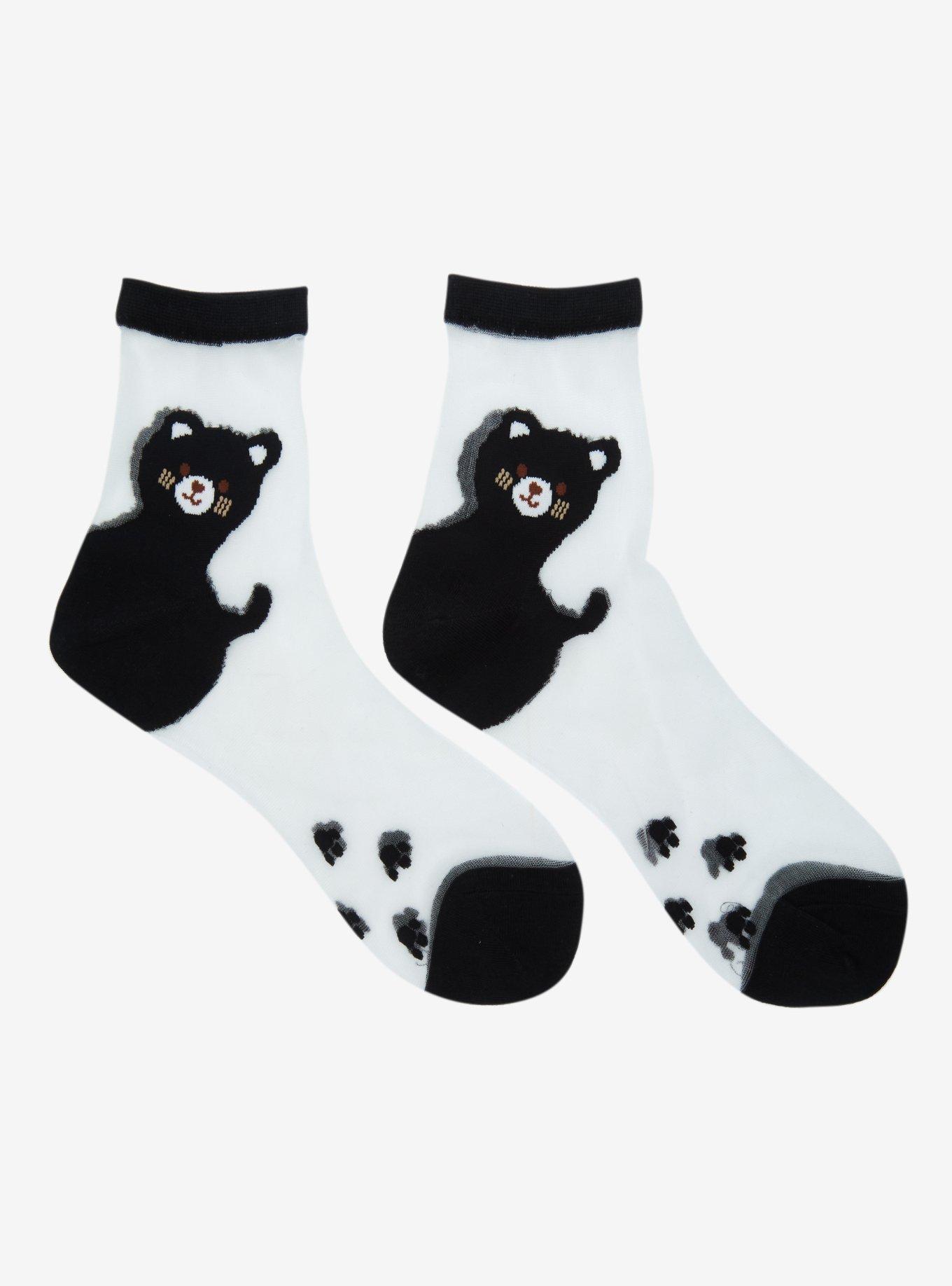 Black Cat Sheer Crew Socks, , alternate