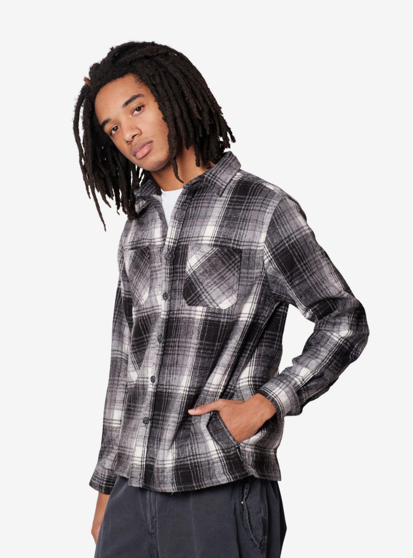 Black And White Heavy Flannel Shacket, BLACK, alternate