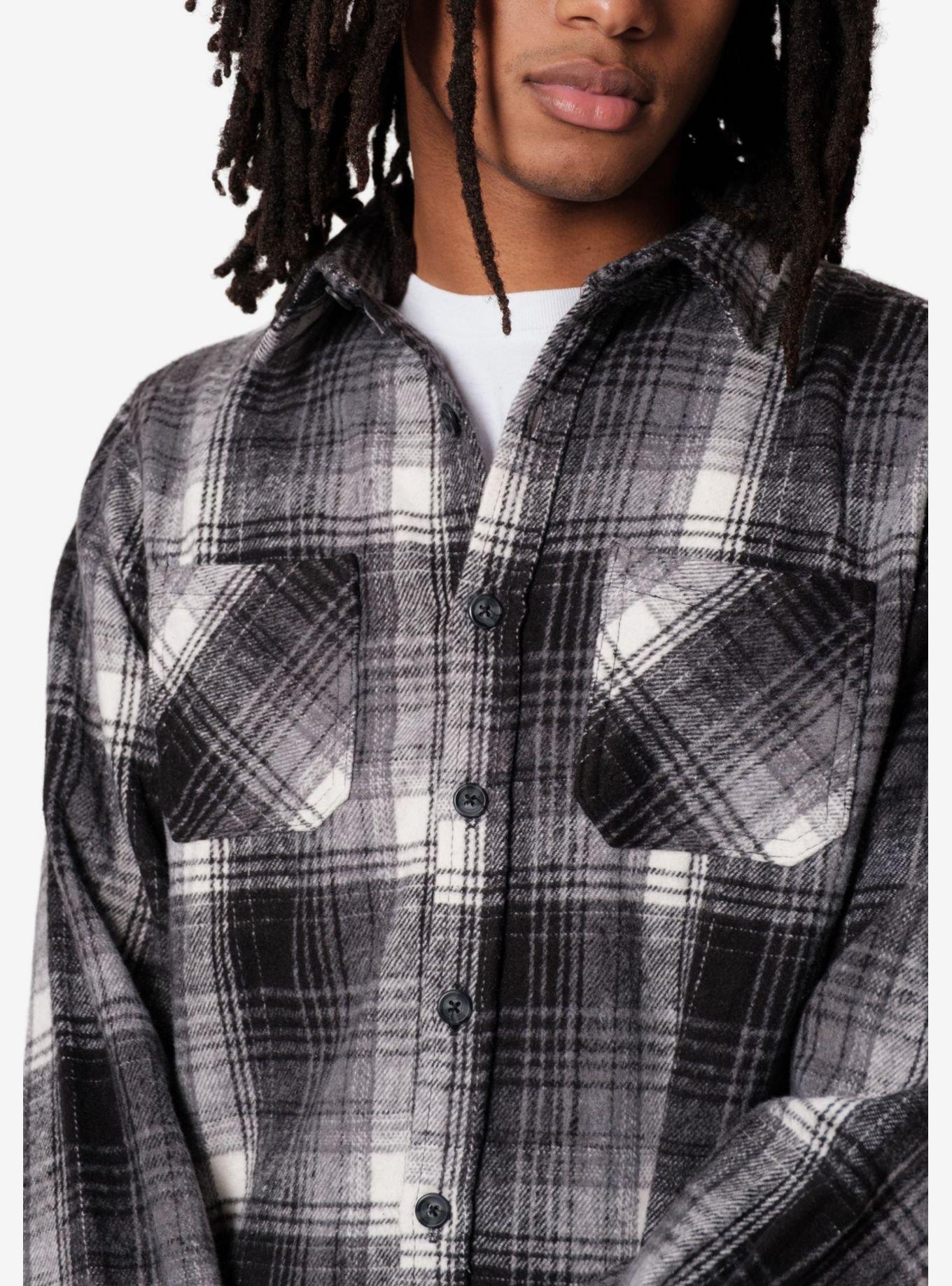 Black And White Heavy Flannel Shacket, BLACK, alternate