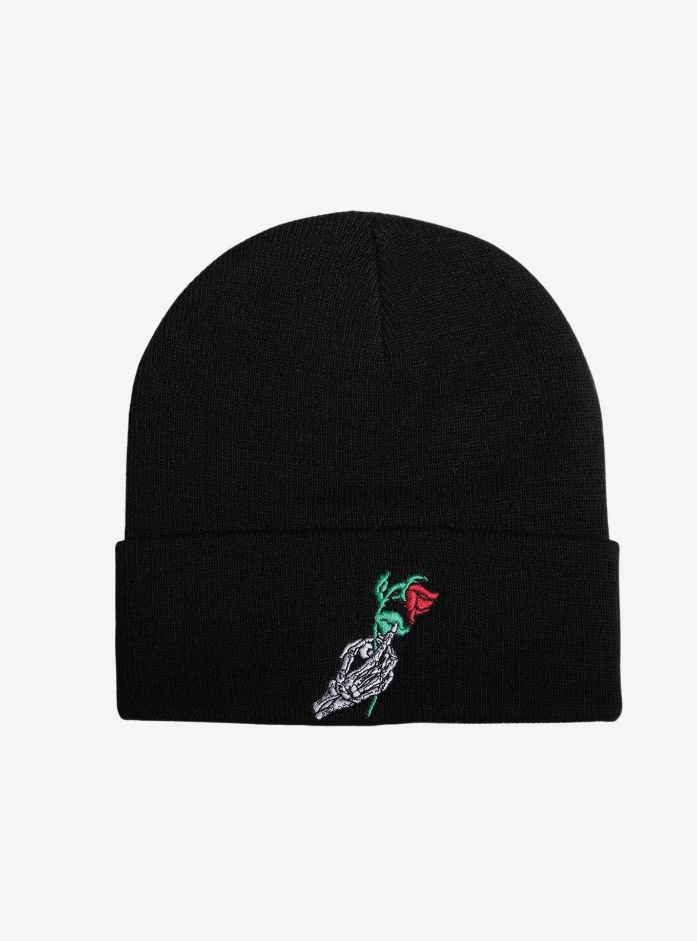 Black Skeleton Rose Beanie 2 Pack, , alternate