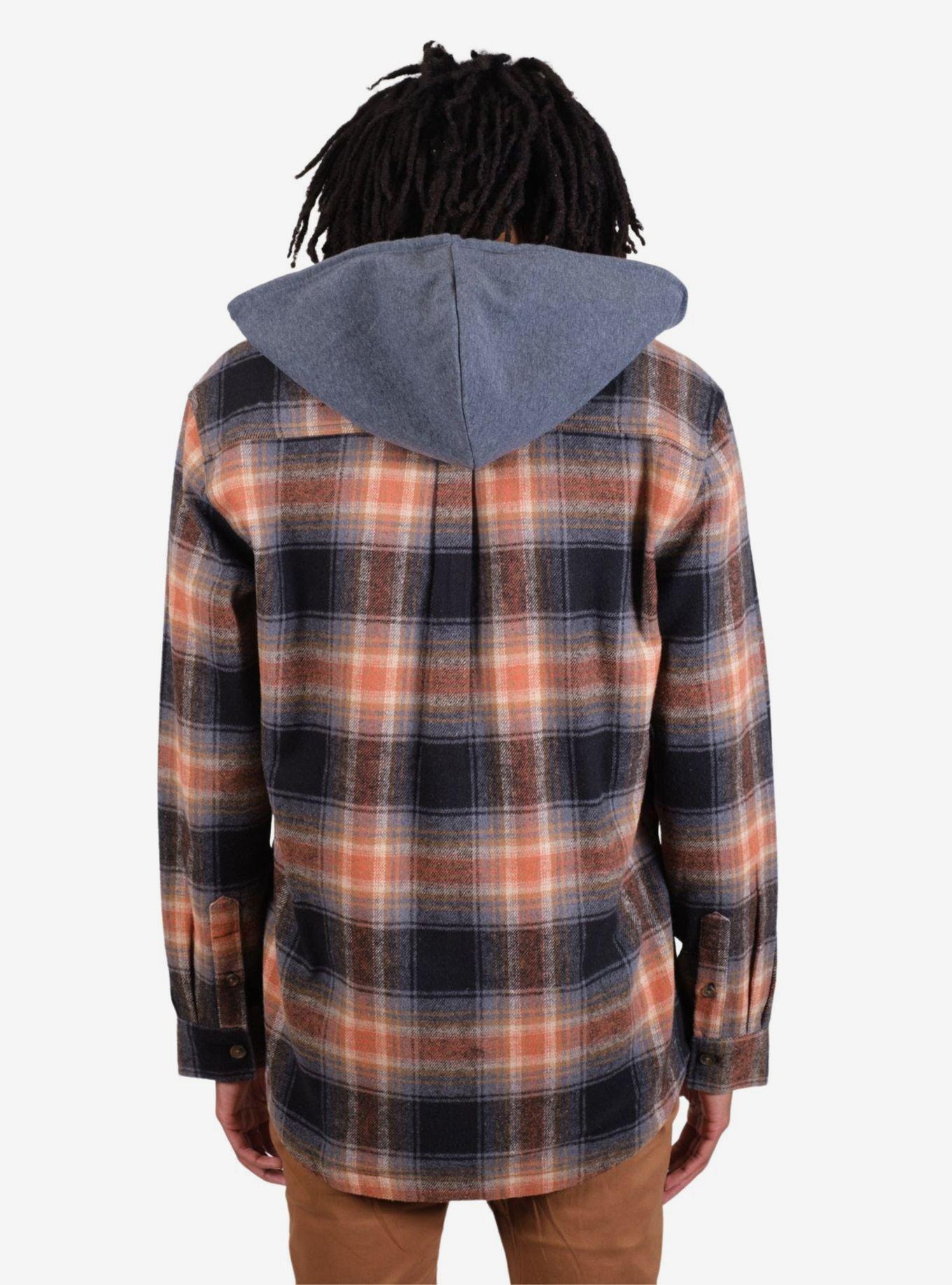 Brown Flannel Hooded Zip Shacket, BROWN, alternate