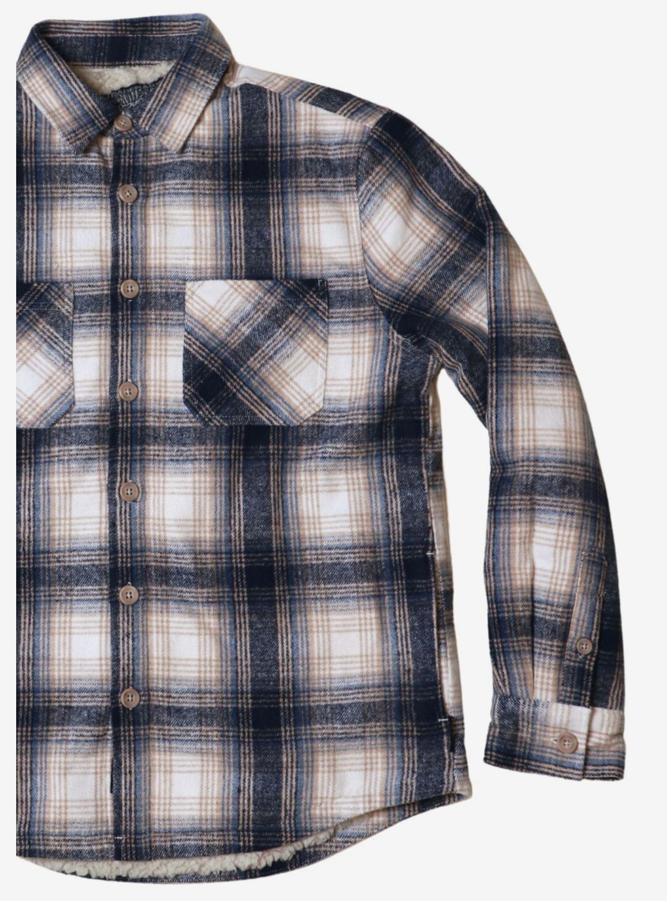 Cream And Blue Sherpa Lined Flannel Shacket