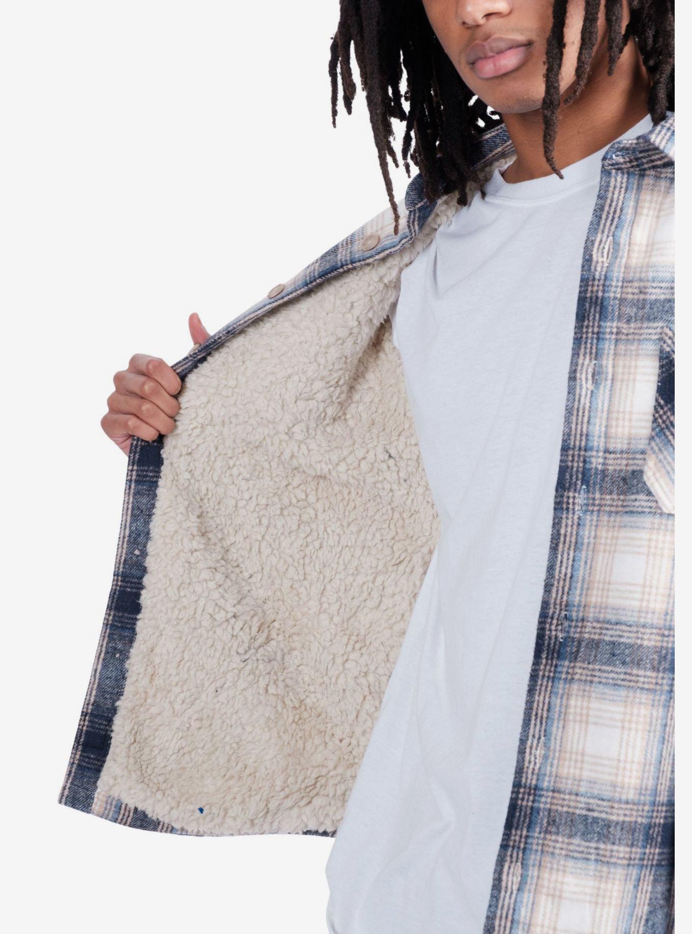 Cream Blue Heavy Flannel Shacket, BLUE, alternate