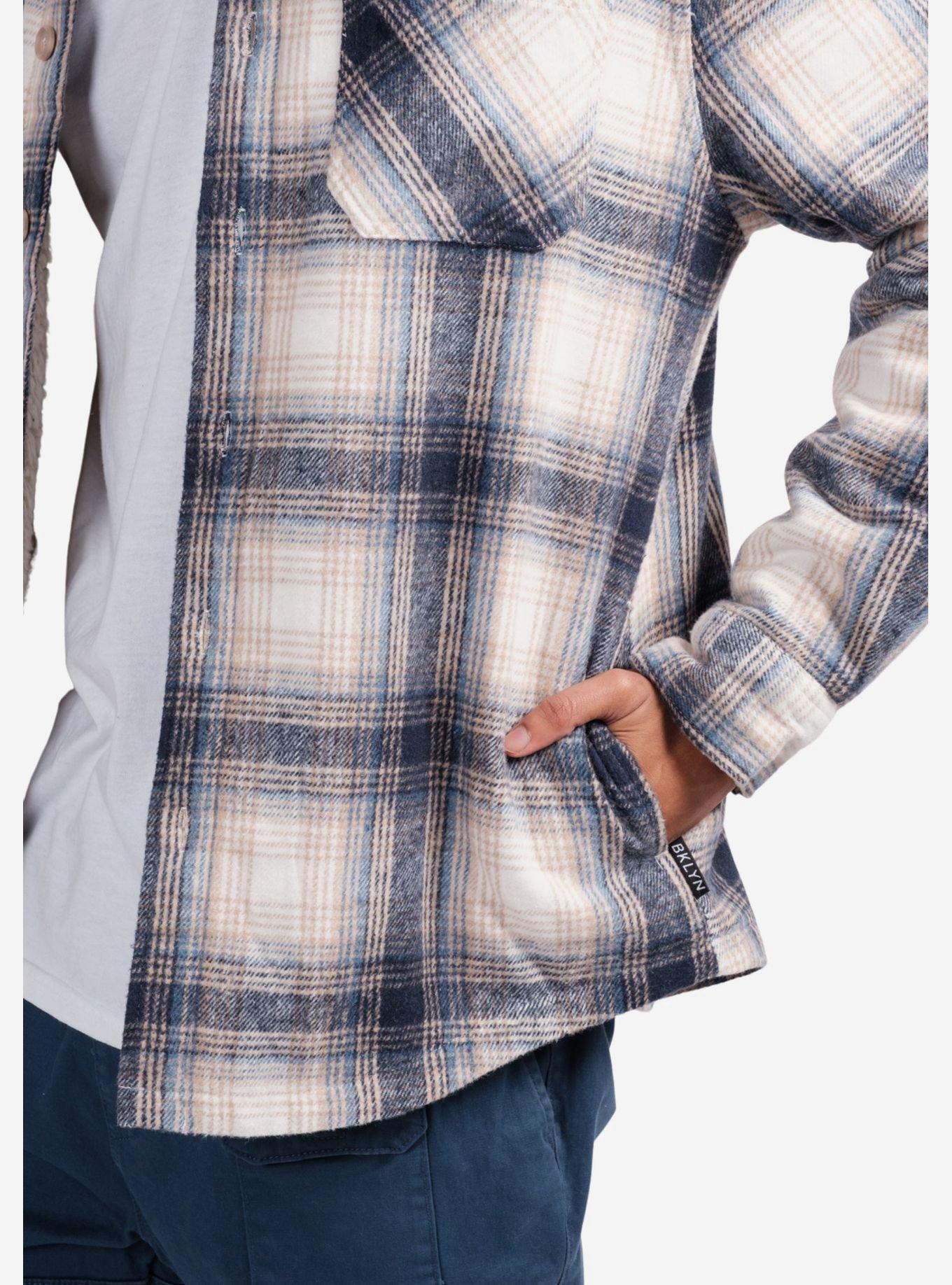 Cream Blue Heavy Flannel Shacket, BLUE, alternate