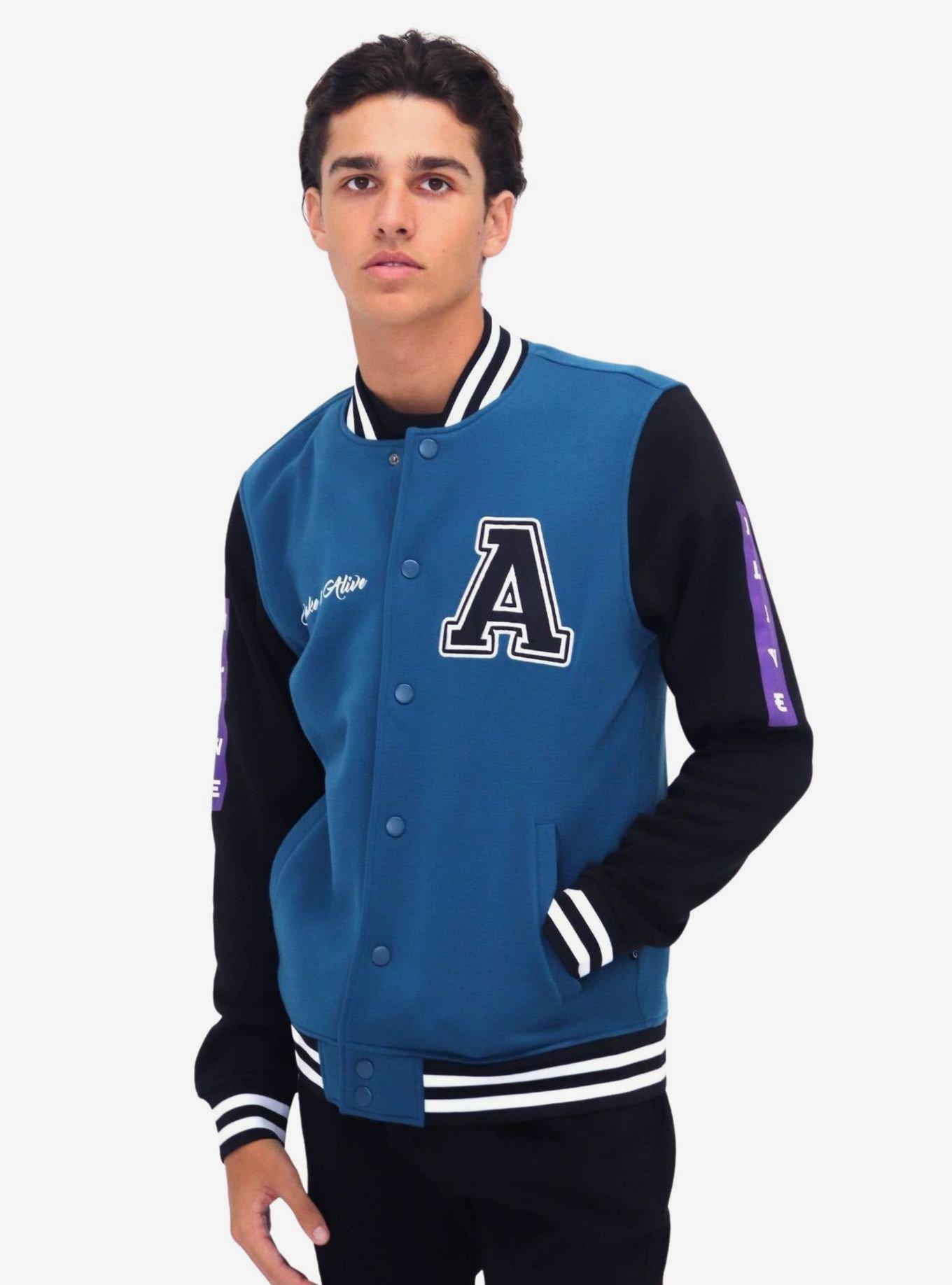 Dark Teal Awake & Alive Fleece Bomber Jacket, BLUE, alternate