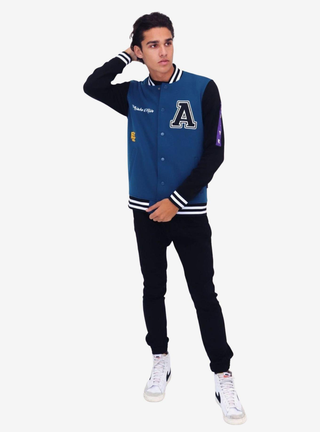 Dark Teal Awake & Alive Fleece Bomber Jacket, BLUE, alternate