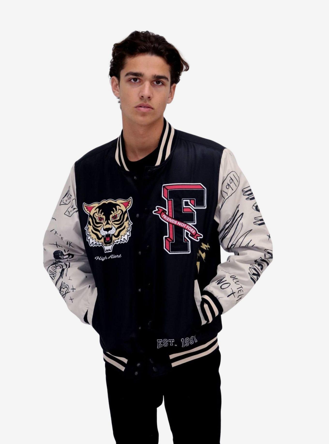 Friends Not Foes Black Woven Bomber Jacket, BLACK, alternate
