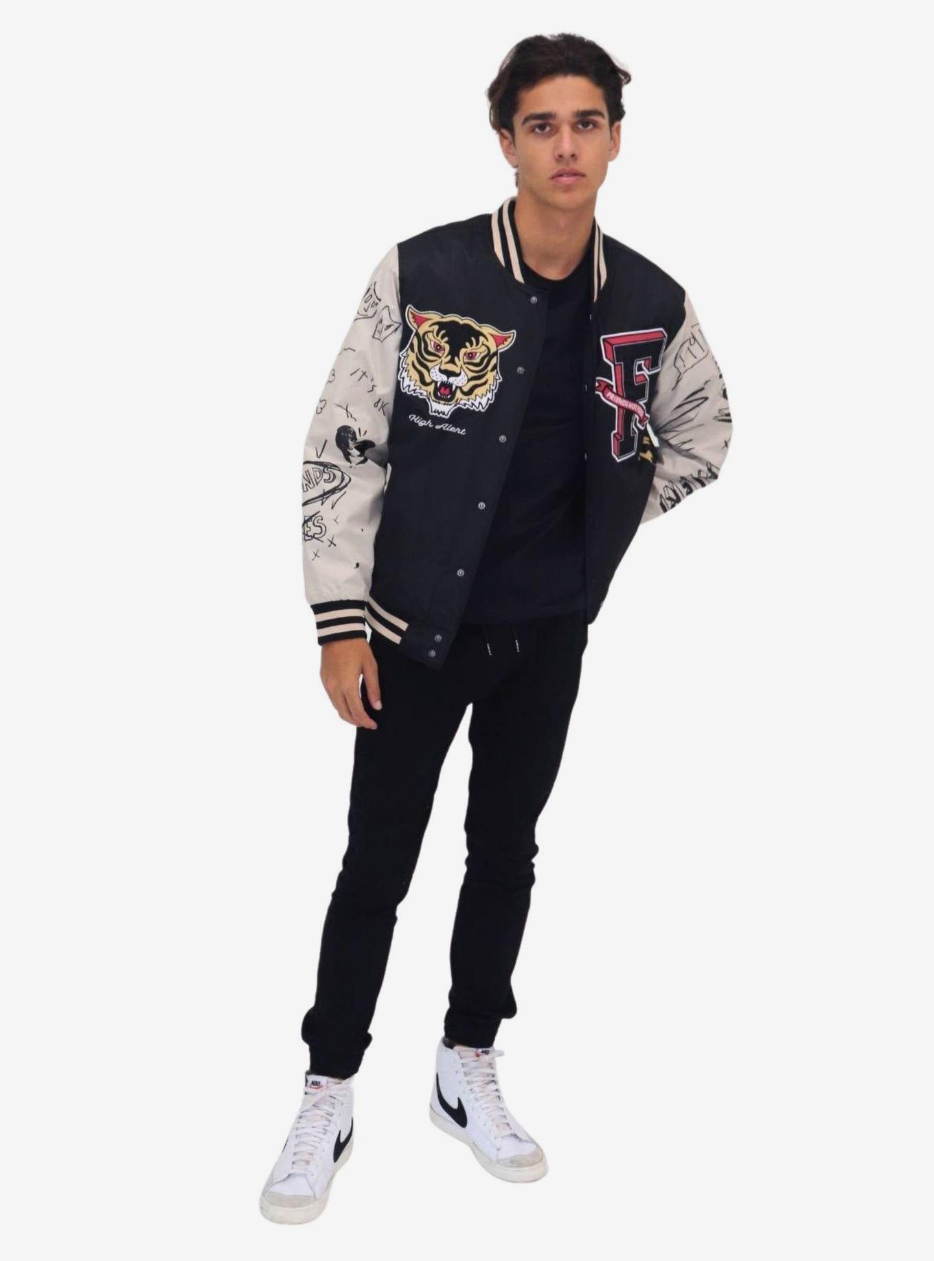 Friends Not Foes Black Woven Bomber Jacket, BLACK, alternate
