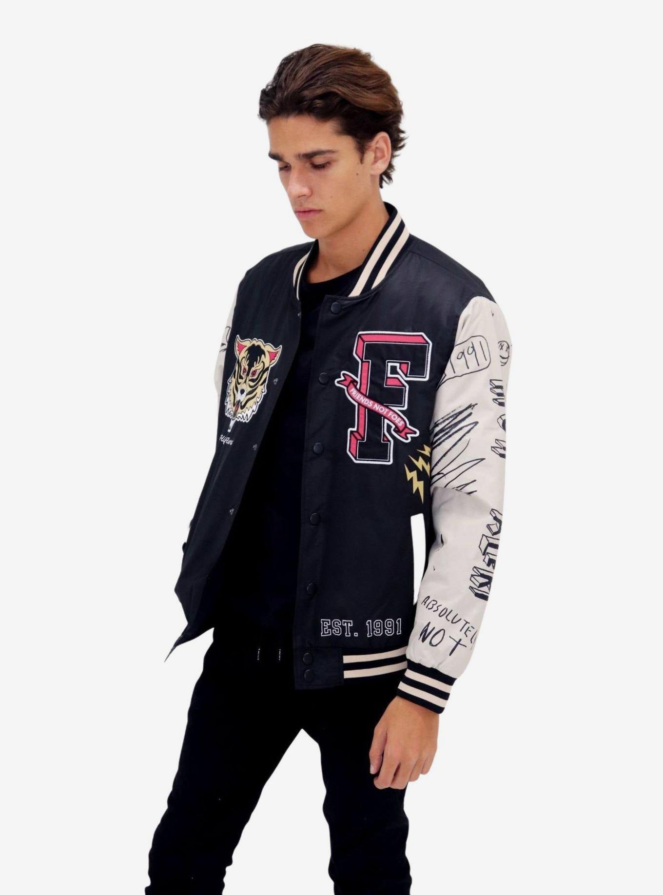 Friends Not Foes Black Woven Bomber Jacket, BLACK, alternate