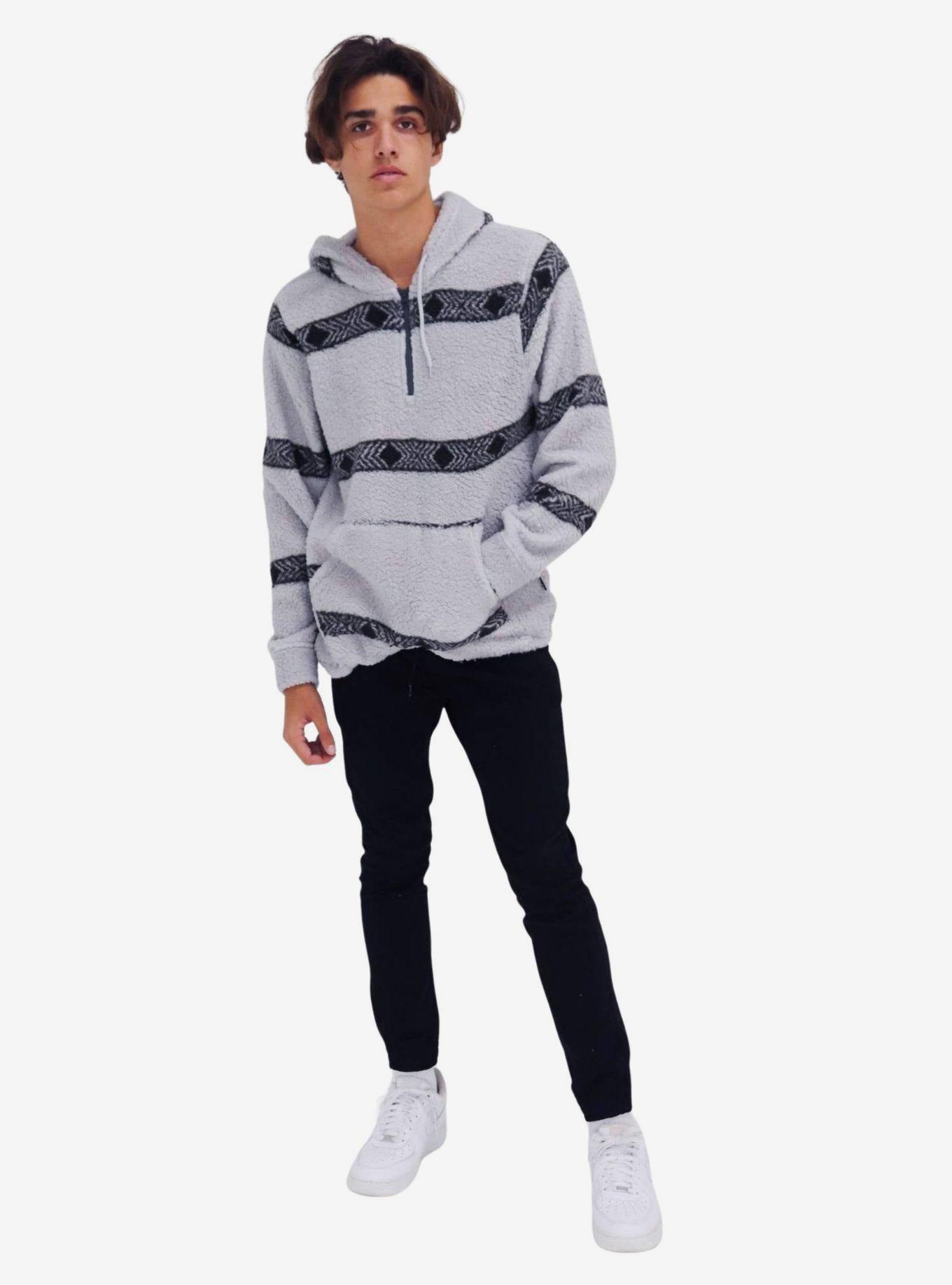 High Rise Arrow Stripe Sherpa Quarter Zip Hoodie, GREY, alternate