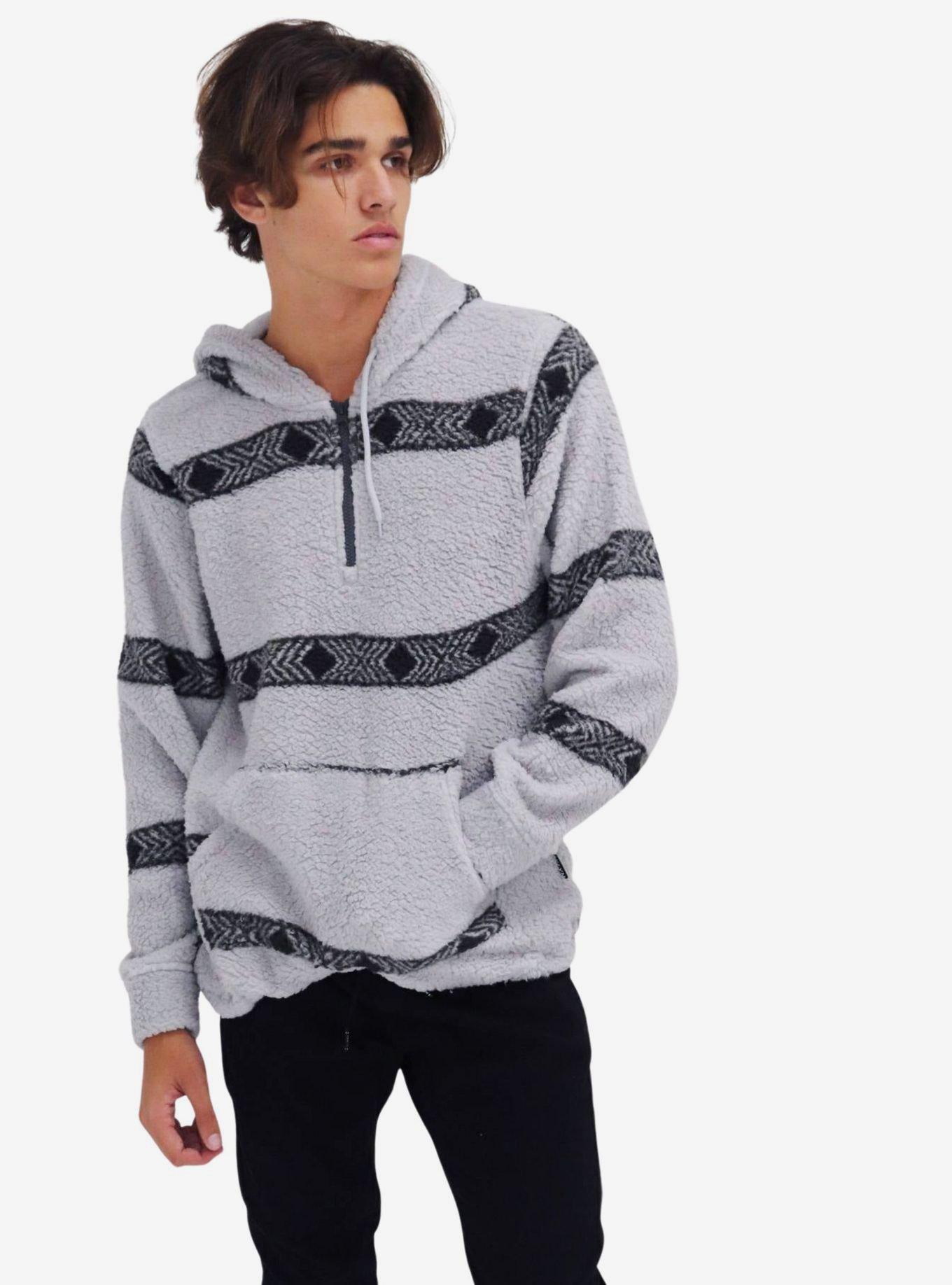 High Rise Arrow Stripe Sherpa Quarter Zip Hoodie, GREY, alternate