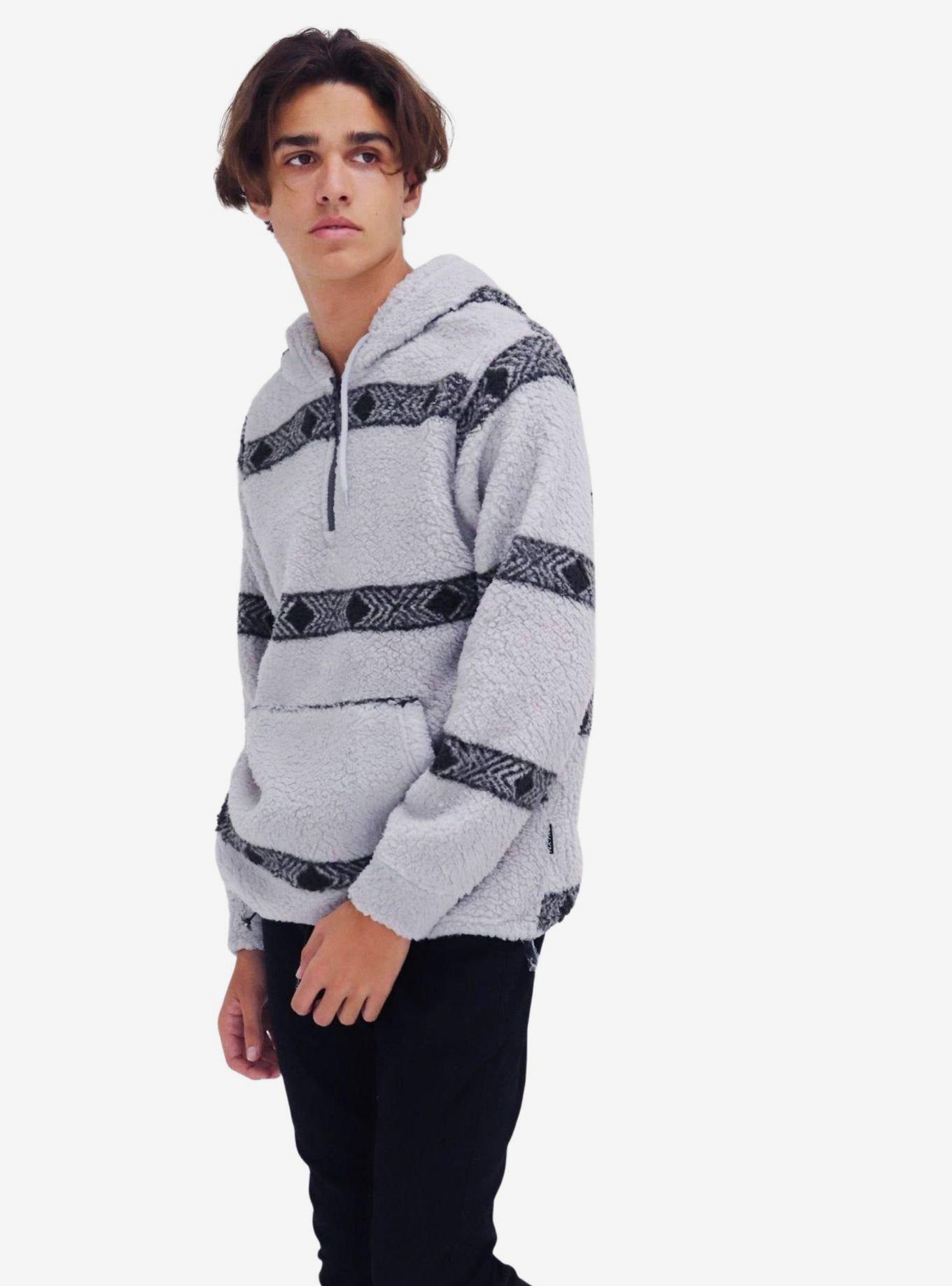 High Rise Arrow Stripe Sherpa Quarter Zip Hoodie, GREY, alternate