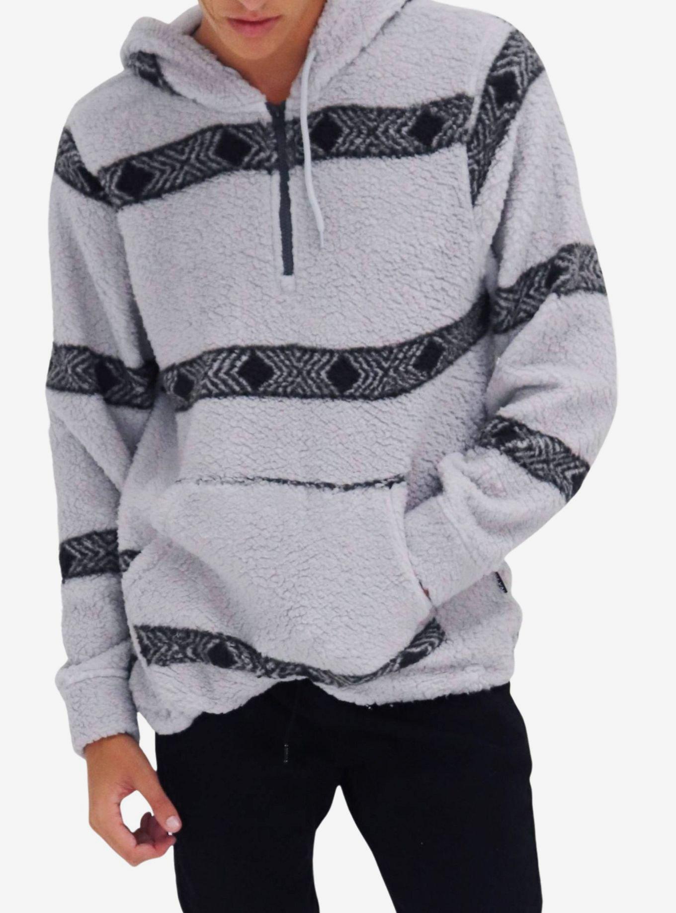 High Rise Arrow Stripe Sherpa Quarter Zip Hoodie, GREY, alternate