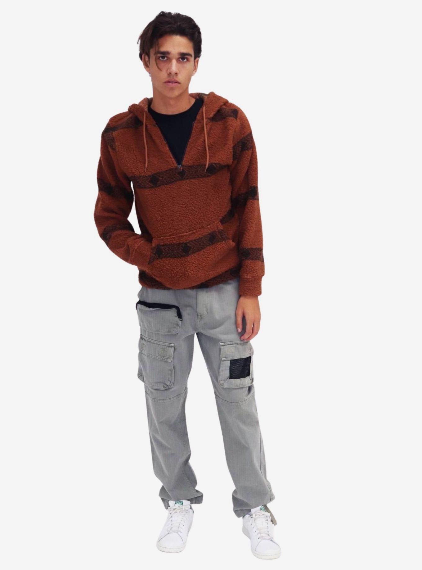 Raw Hide Arrow Stripe Sherpa Quarter Zip Hoodie, ORANGE, alternate