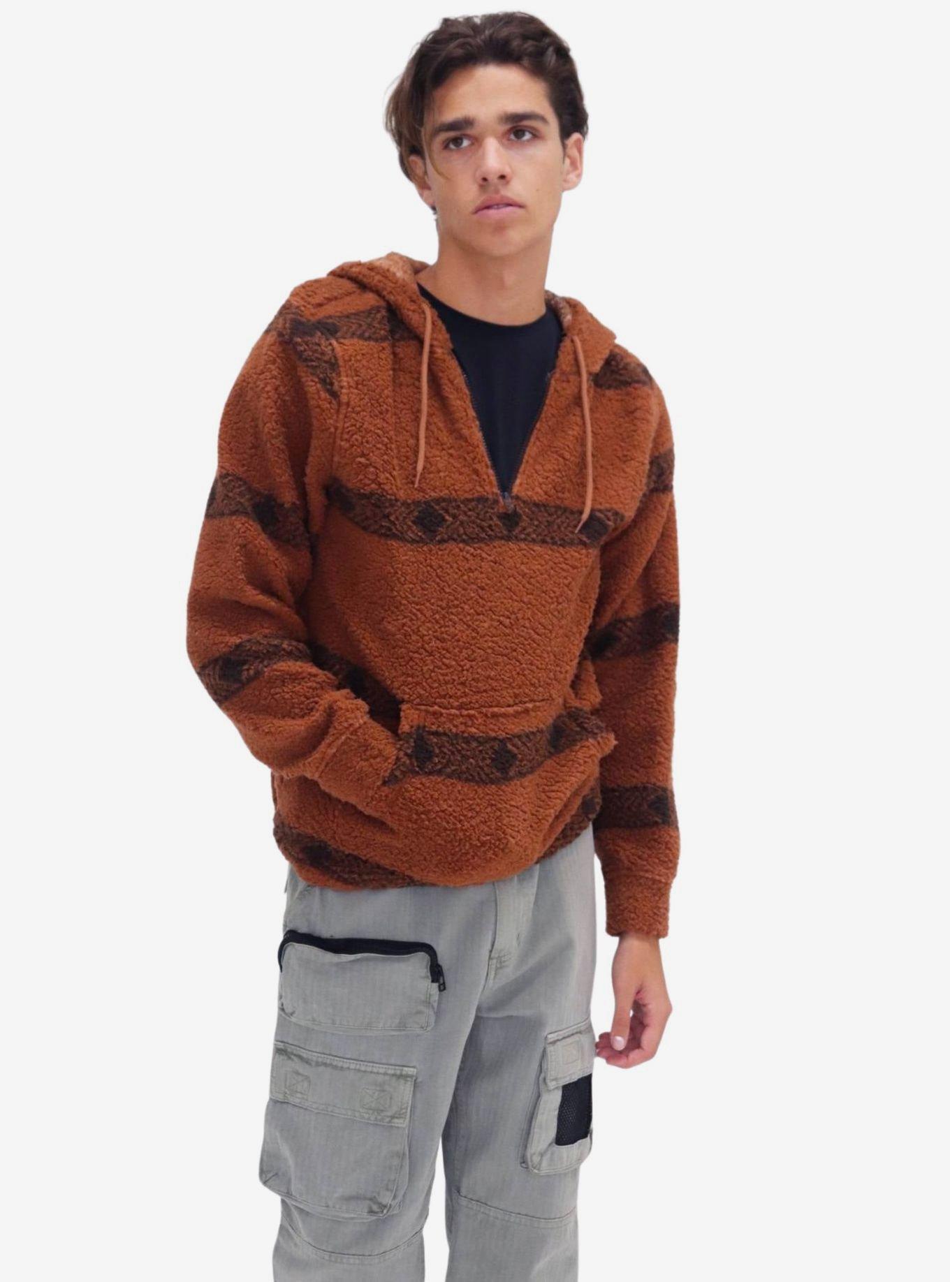 Raw Hide Arrow Stripe Sherpa Quarter Zip Hoodie, ORANGE, alternate