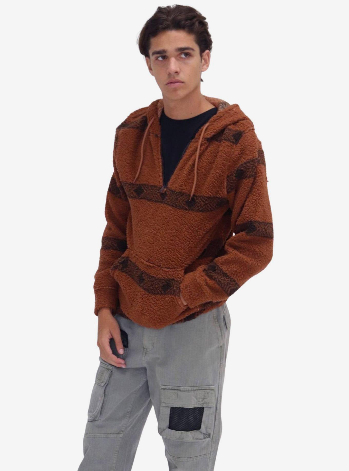 Raw Hide Arrow Stripe Sherpa Quarter Zip Hoodie, ORANGE, alternate