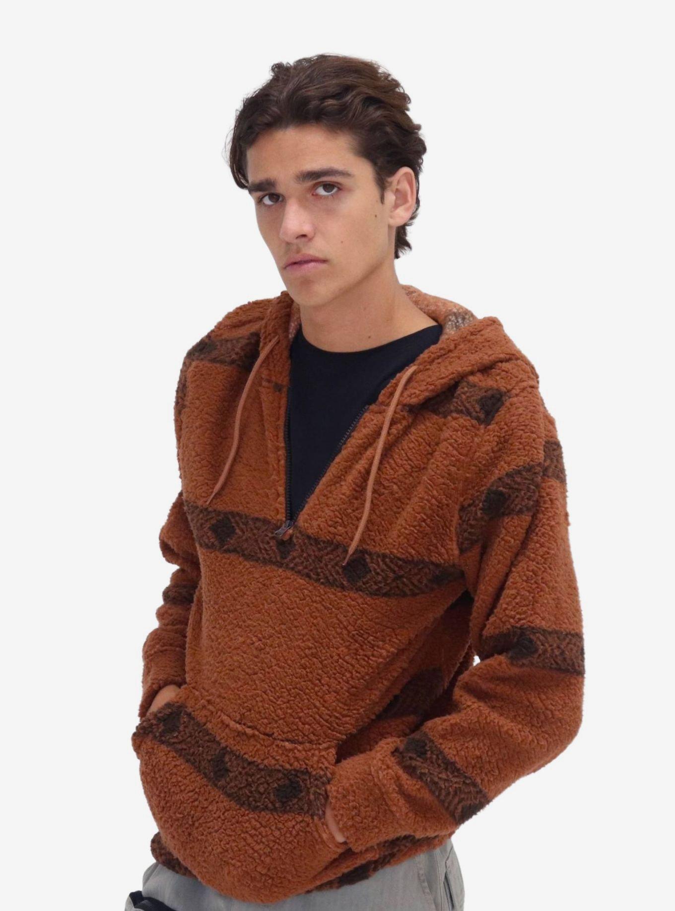 Raw Hide Arrow Stripe Sherpa Quarter Zip Hoodie, ORANGE, alternate