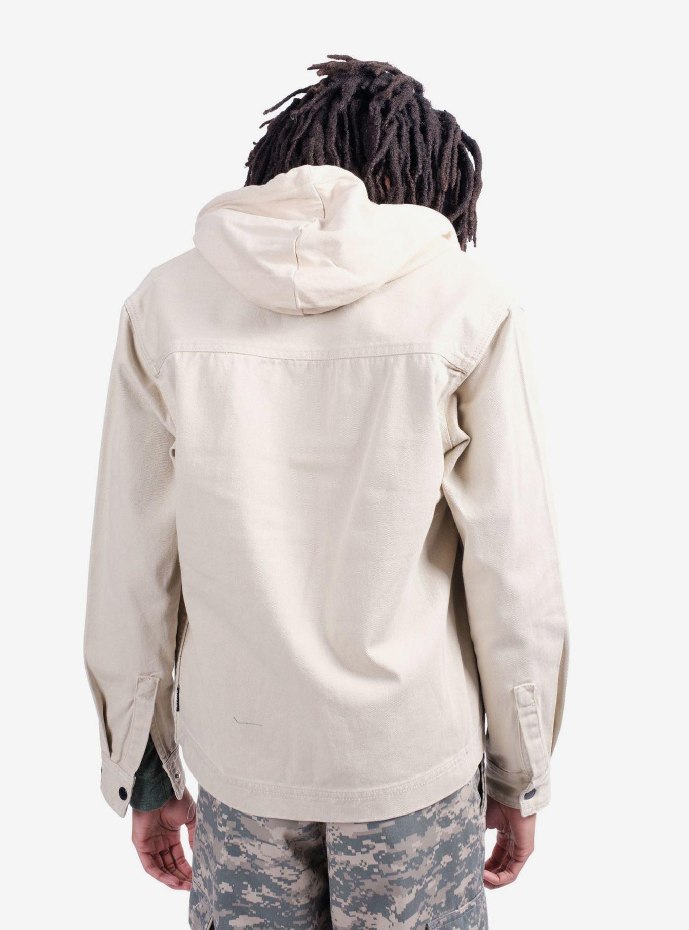 Sand Bull Denim Snap Front Hooded Jacket, BEIGE, alternate