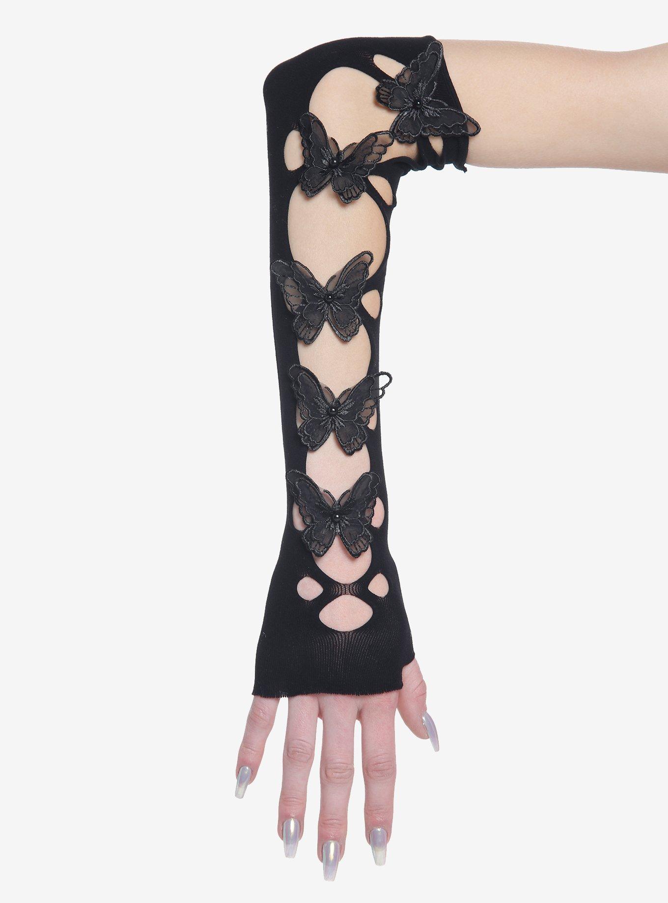 Black Butterfly Cutout Arm Warmers, , alternate