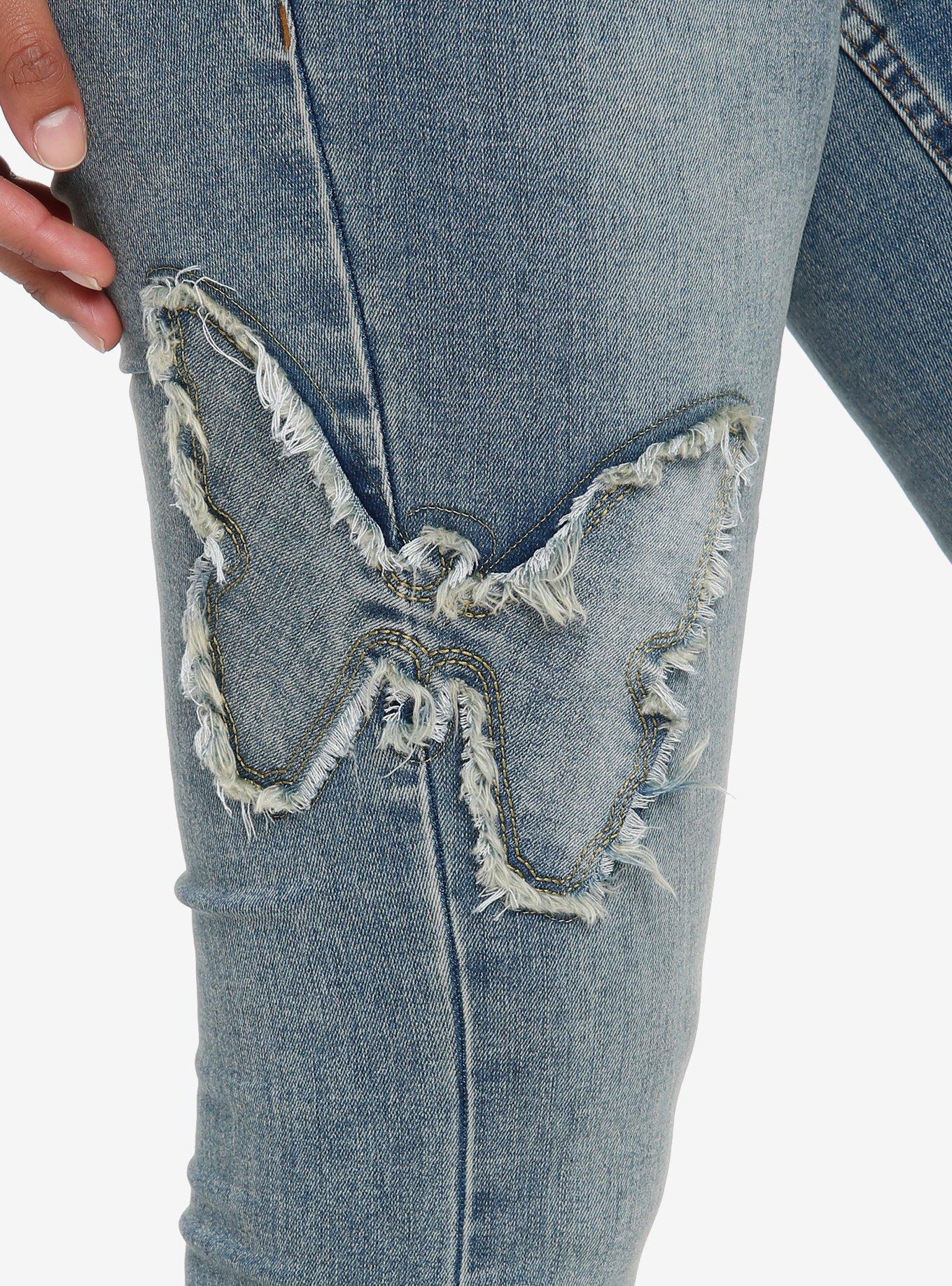 Butterfly Patch Flare Denim Pants, INDIGO, alternate