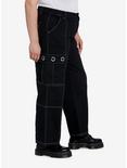 Black White Contrast Grommet Carpenter Pants Plus Size, BLACK  WHITE, alternate