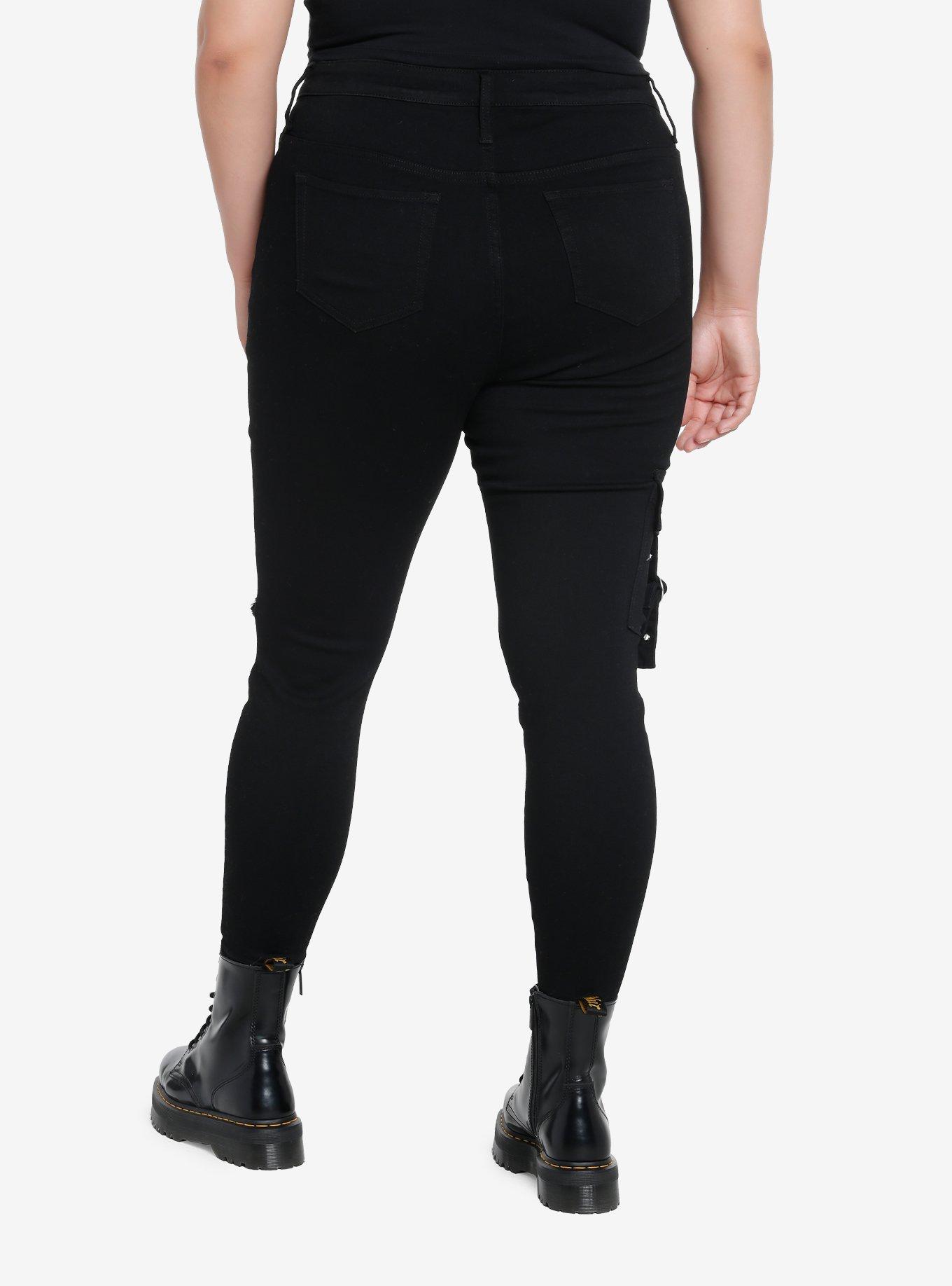 Black Buckle Grommet Low Rise Flare Pants Plus Size, Hot Topic