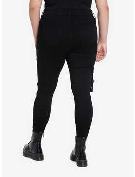 Black Zipper Grommet Super Skinny Jeans Plus Size, , hi-res