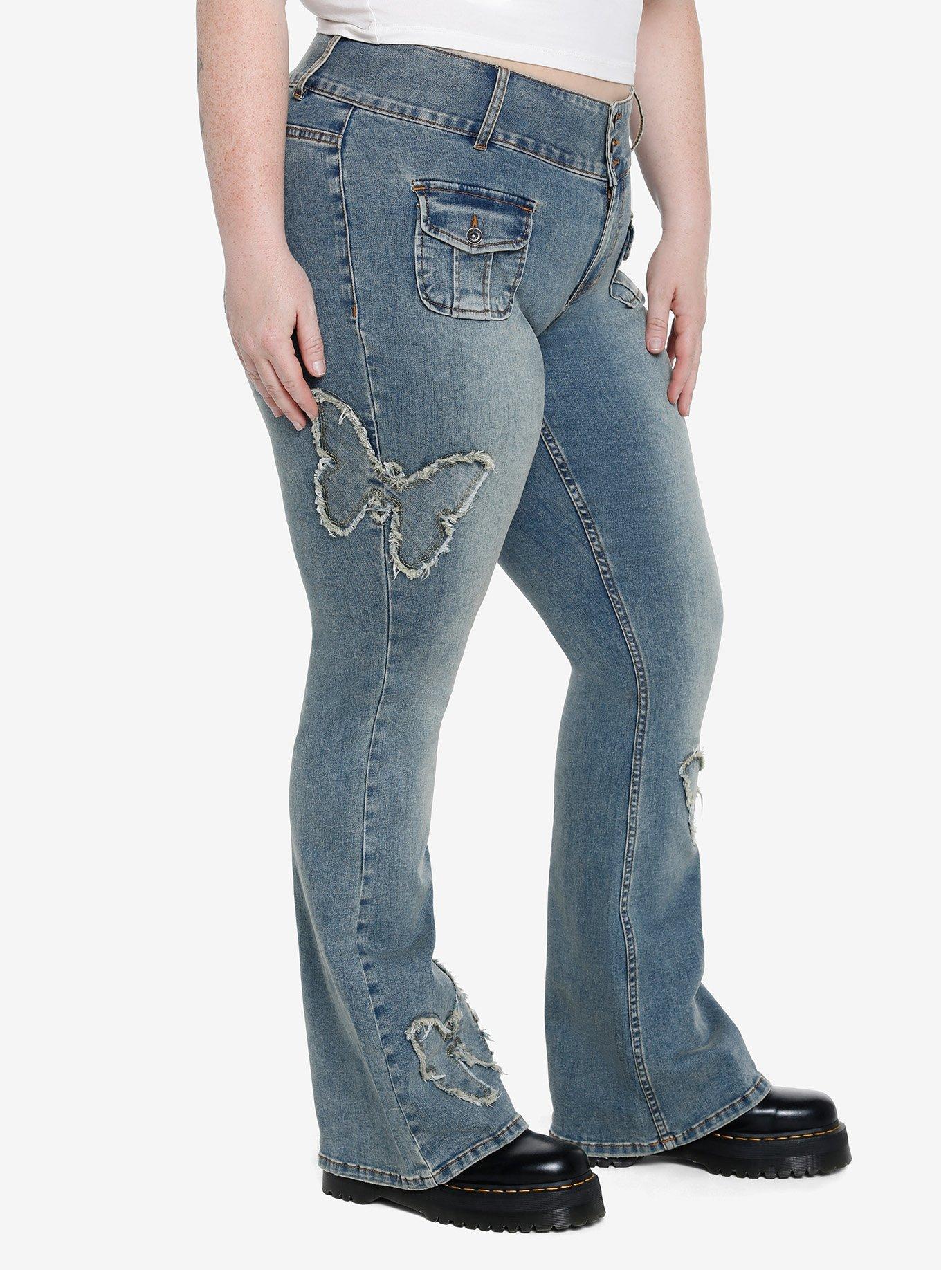 Butterfly Patch Flare Denim Pants Plus