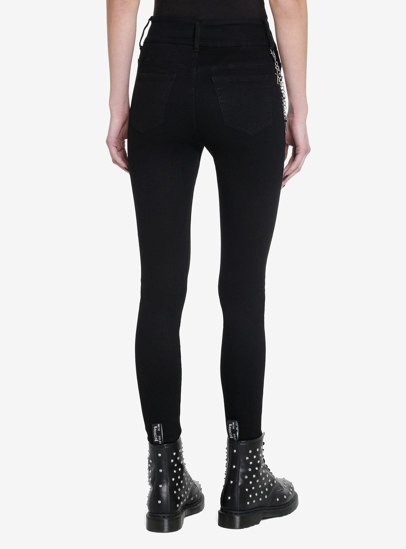Crosses Side Chain Skinny Jeans, BLACK, alternate