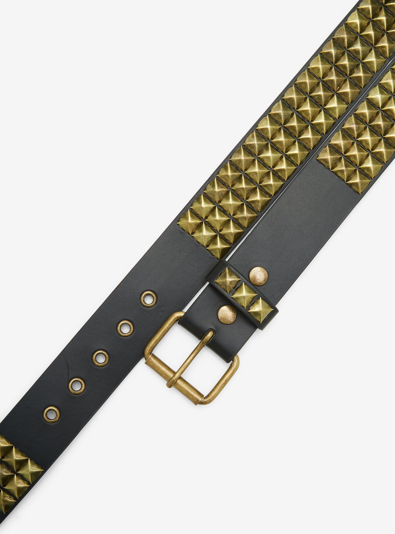 Gold Three Row Pyramid Stud Belt, GOLD, alternate
