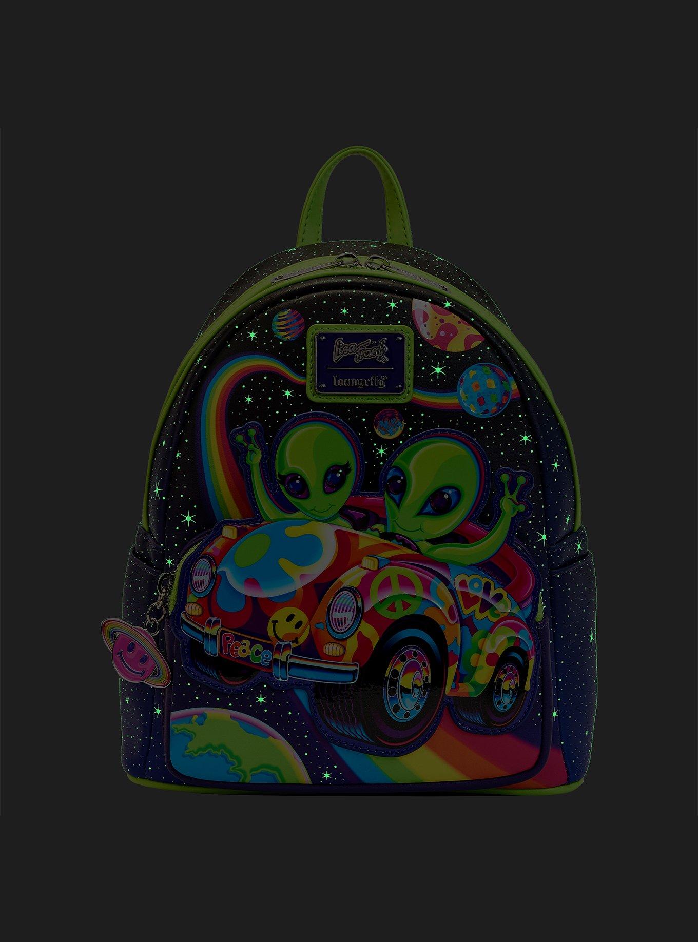Loungefly Lisa Frank Peace Love & Aliens Glow-In-The-Dark Mini Backpack, , alternate