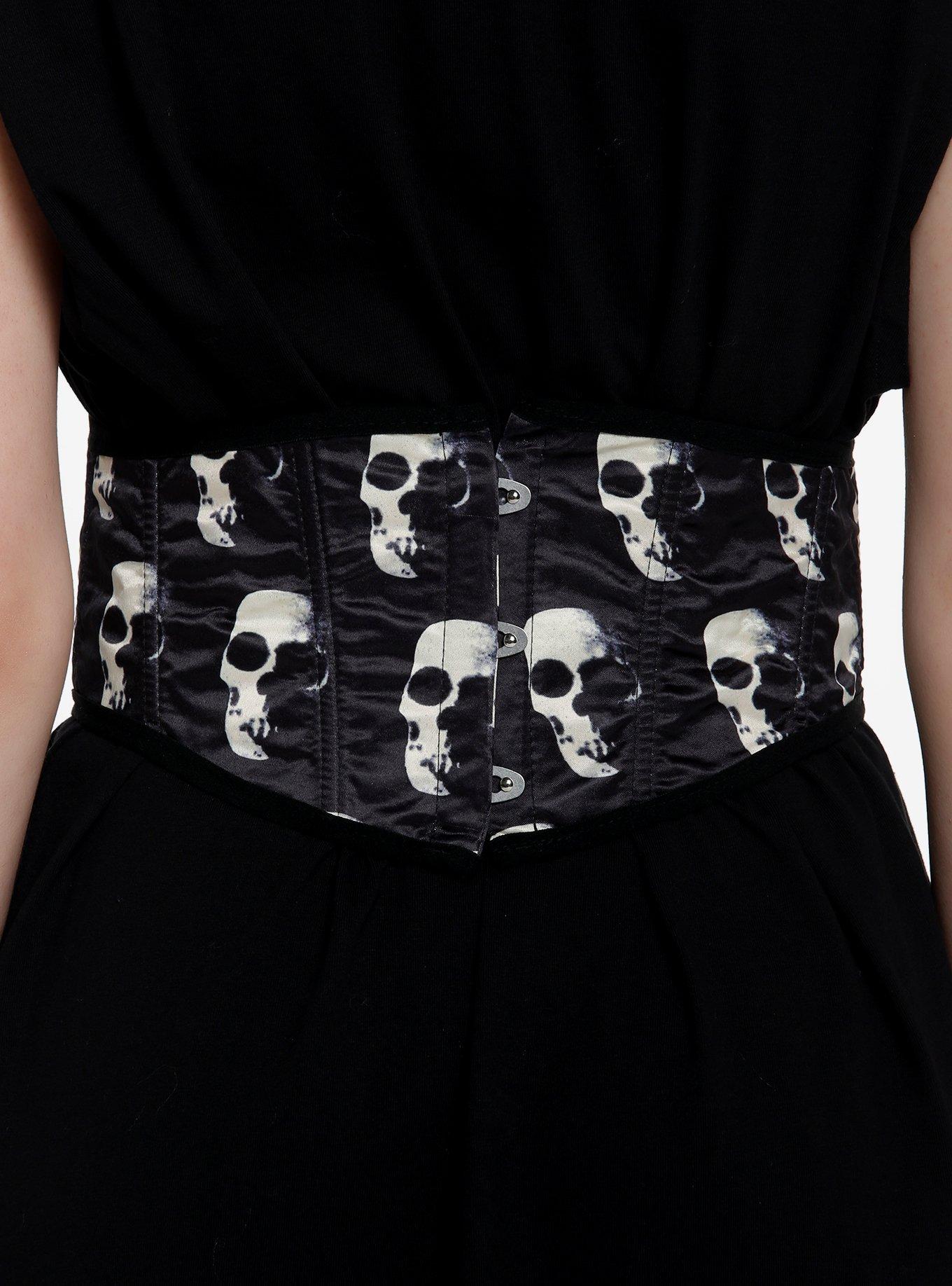 Skull Lace-Up Corset, BLACK, alternate