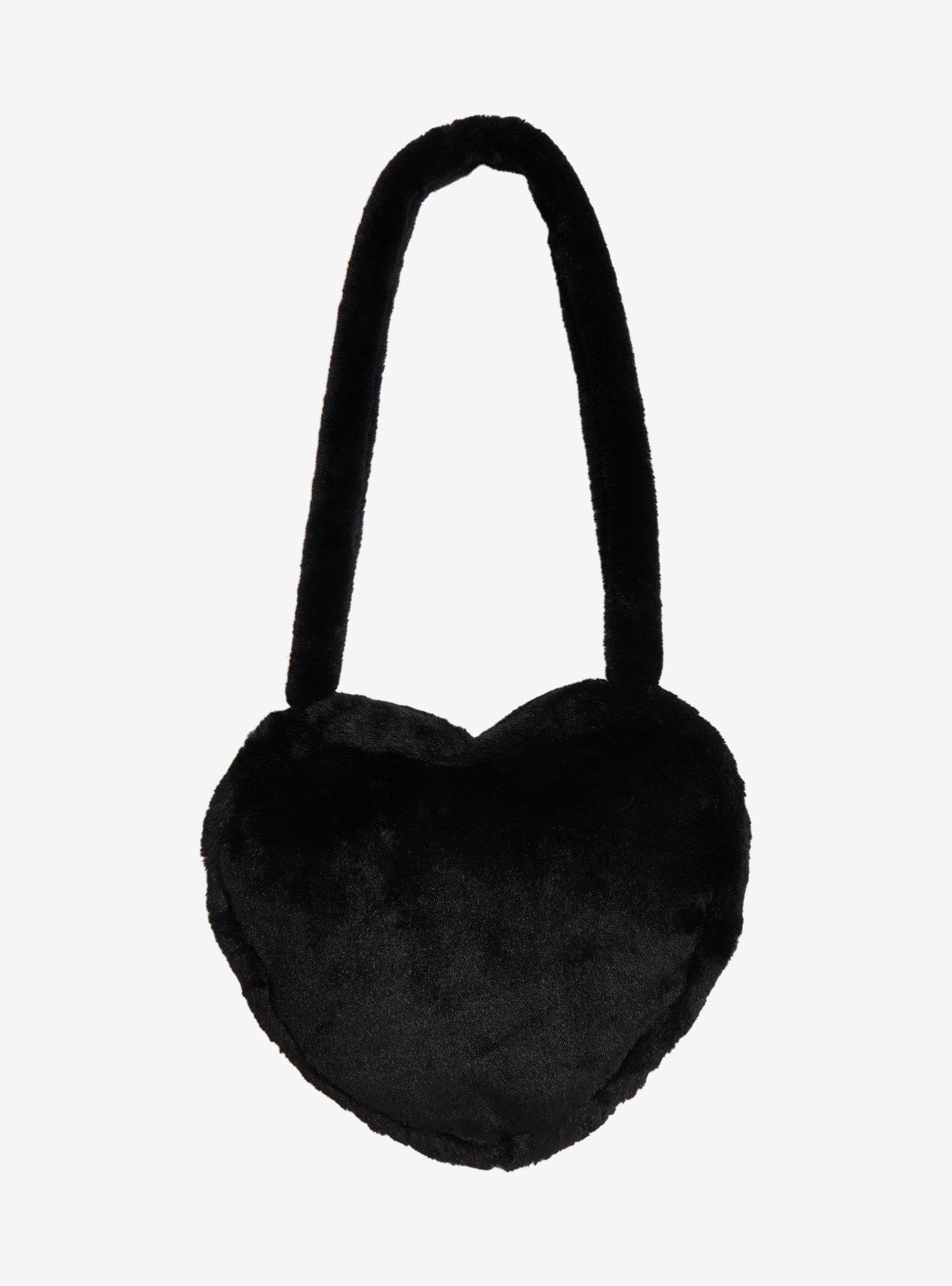 Black Heart Fuzzy Tote Bag, , alternate