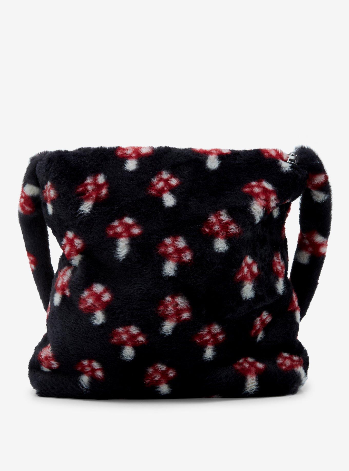 Black Mushroom Fuzzy Tote Bag, , alternate
