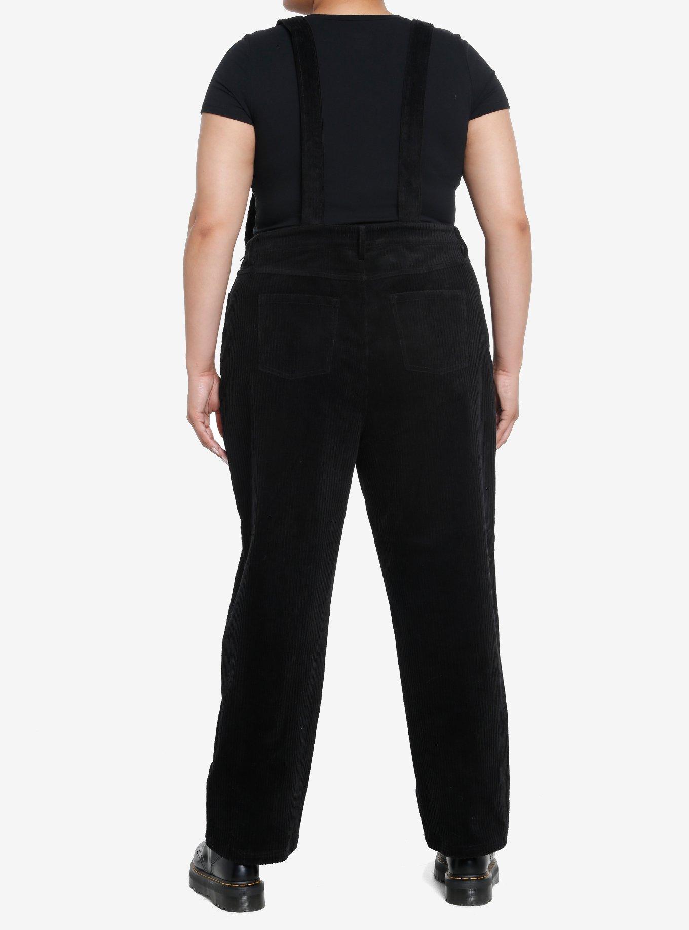 Thorn & Fable Mushroom Embroidered Corduroy Girls Overalls Plus Size, BLACK, alternate