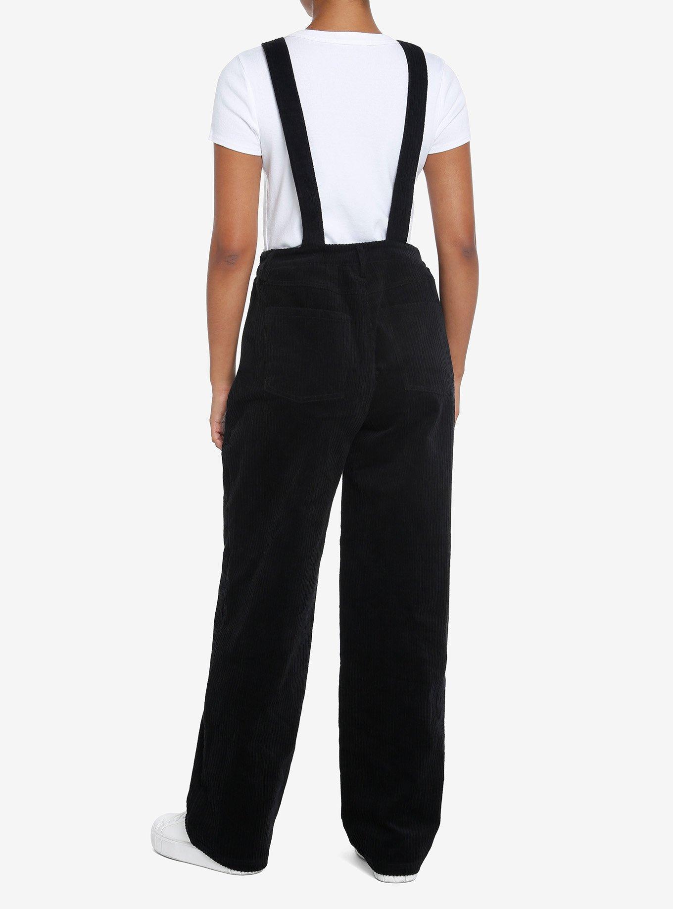 Thorn & Fable Mushroom Embroidered Corduroy Girls Overalls, BLACK, alternate
