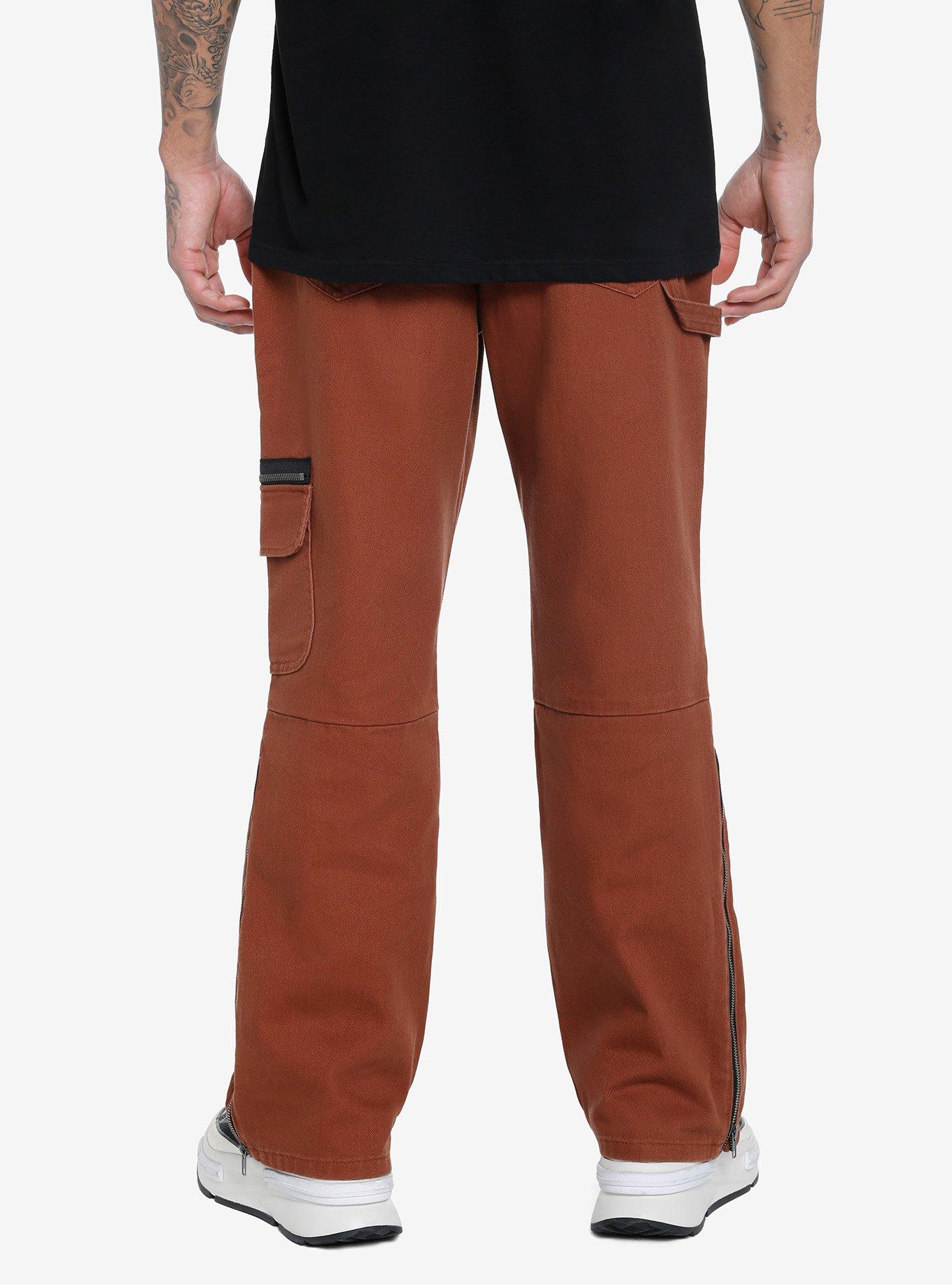 Brown Ankle Zipper Carpenter Pants, , hi-res