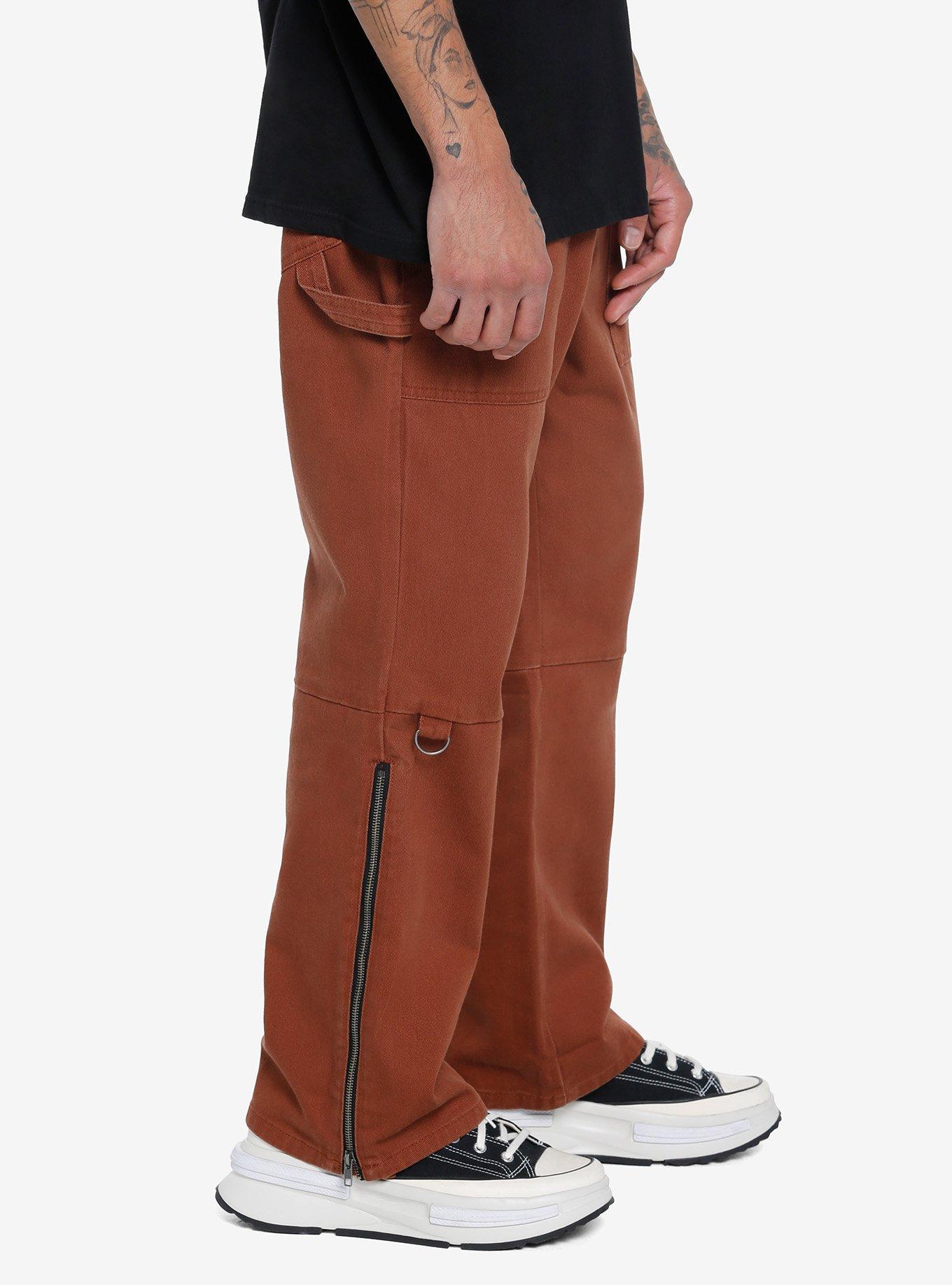 Brown Ankle Zipper Carpenter Pants, BROWN, alternate