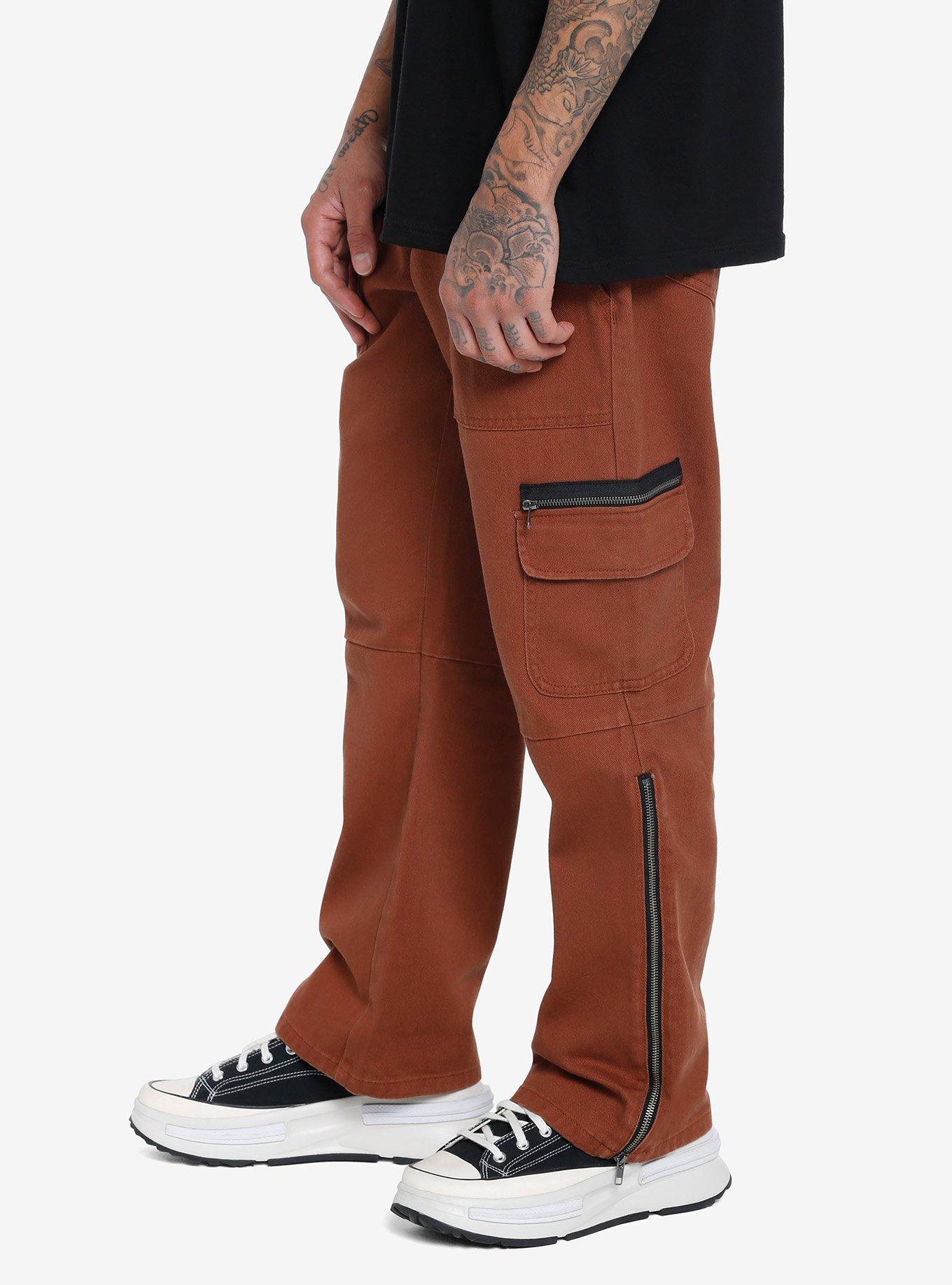 Brown Ankle Zipper Carpenter Pants, BROWN, alternate