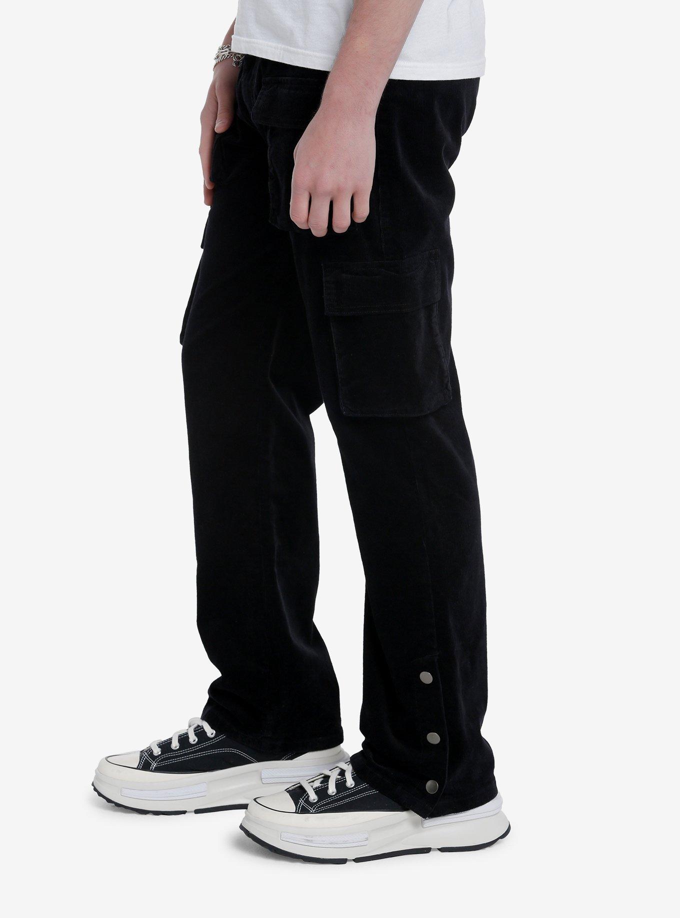 Black Corduroy Cargo Pants, BLACK, alternate