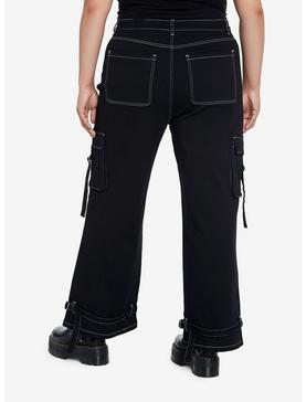 Black & White Contrast Stitch Strap Carpenter Pants Plus Size, , hi-res