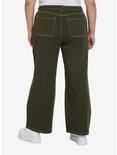 Green & White Contrast Stitch Strap Carpenter Pants Plus Size, GREEN, alternate